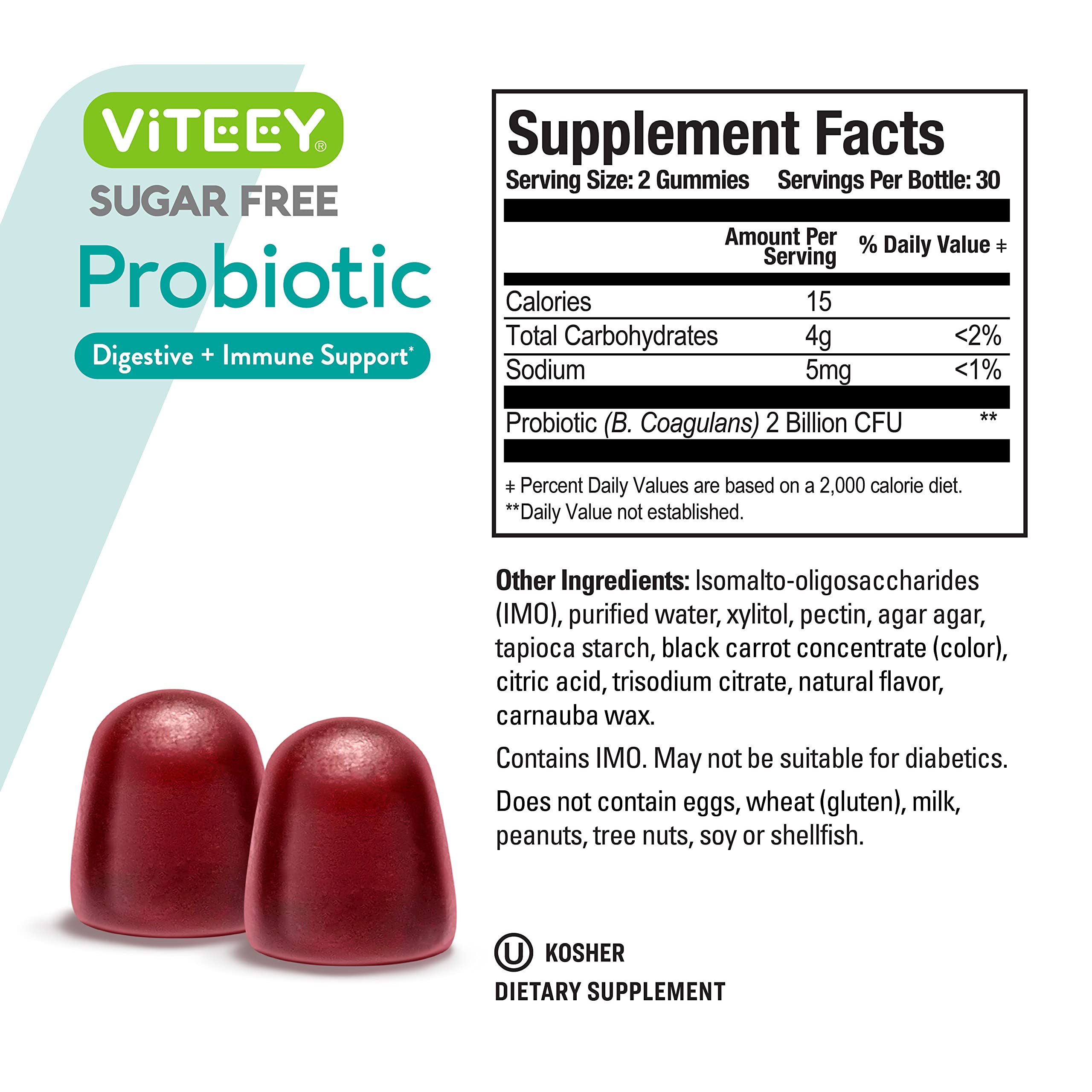 Viteey probiotic gummies daily dosing concept for adults and teens on the go.