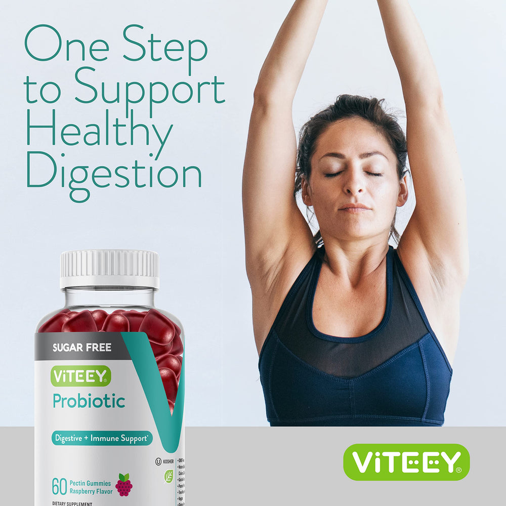 Viteey probiotic gummies packaging back with usage tips.