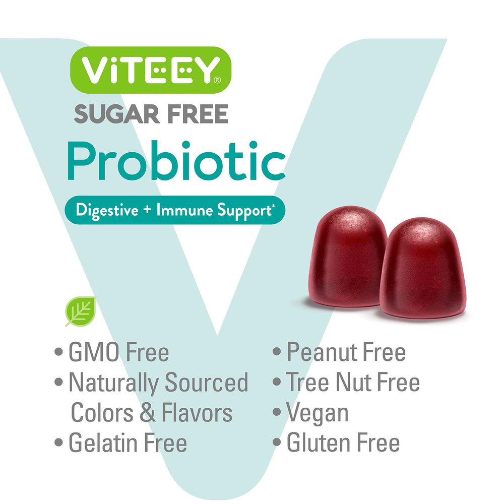 Viteey probiotic gummies vegan gelatin-free for dietary preferences.