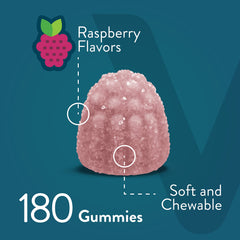 Viteey raspberry flavored gummies close-up highlighting tasty daily nutrition.