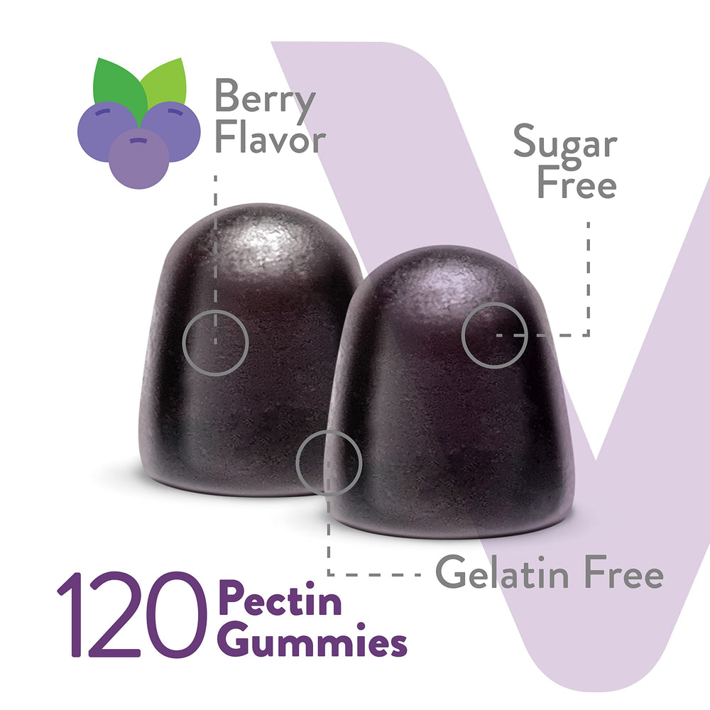Close-up of Viteey elderberry gummies showing berry flavor and chewy texture