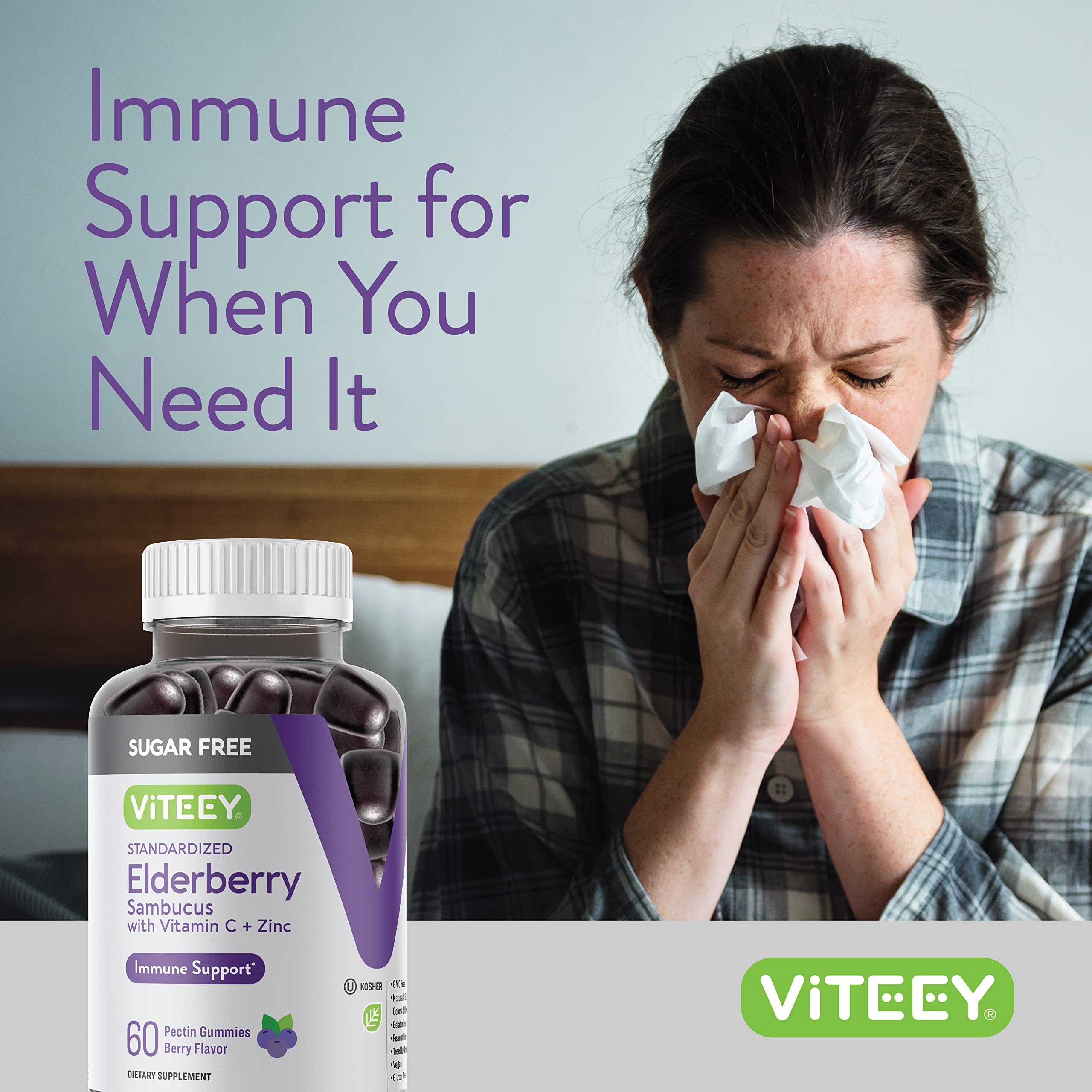 Viteey berry-flavored sugar-free gummies close-up
