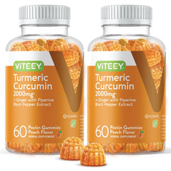 Viteey turmeric curcumin gummies peach bottle shows convenient daily wellness