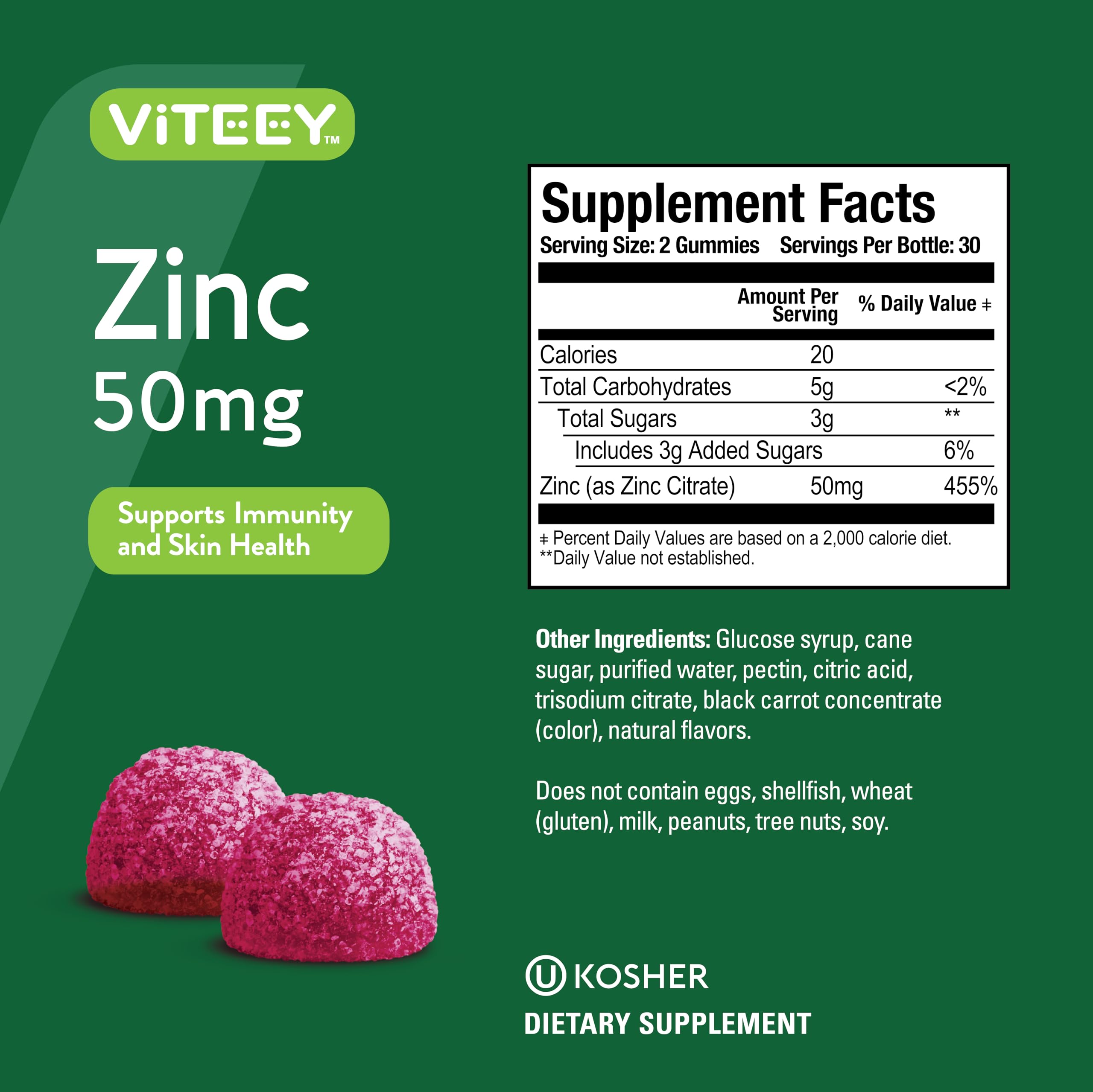 Viteey Zinc Gummies close-up of gummy texture for easy chewing.