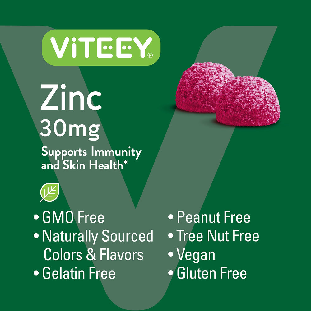 Viteey Zinc Gummies serving plate with two gummies ready to take.