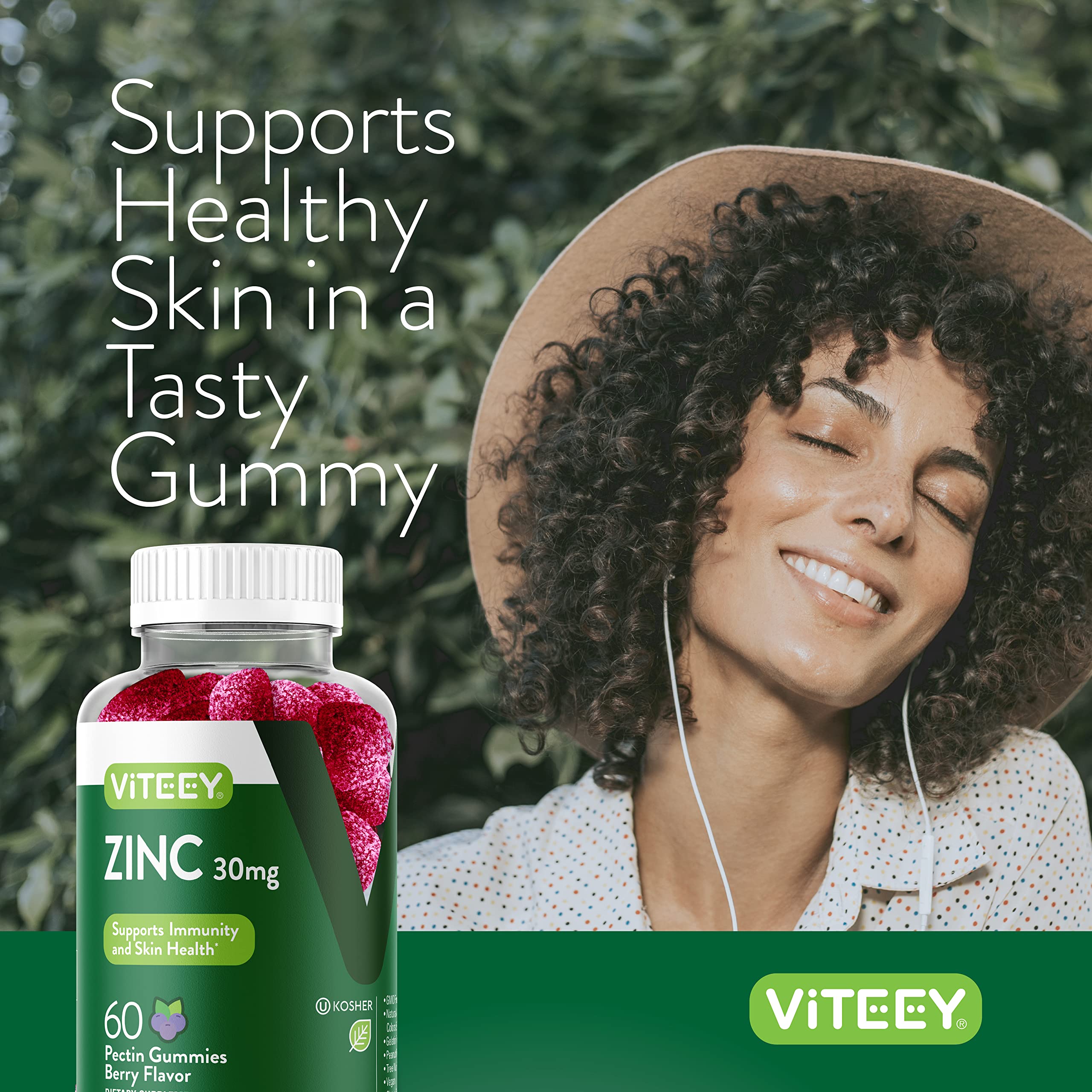 Viteey Zinc Gummies vegan non-GMO label suitable for many dietary preferences.