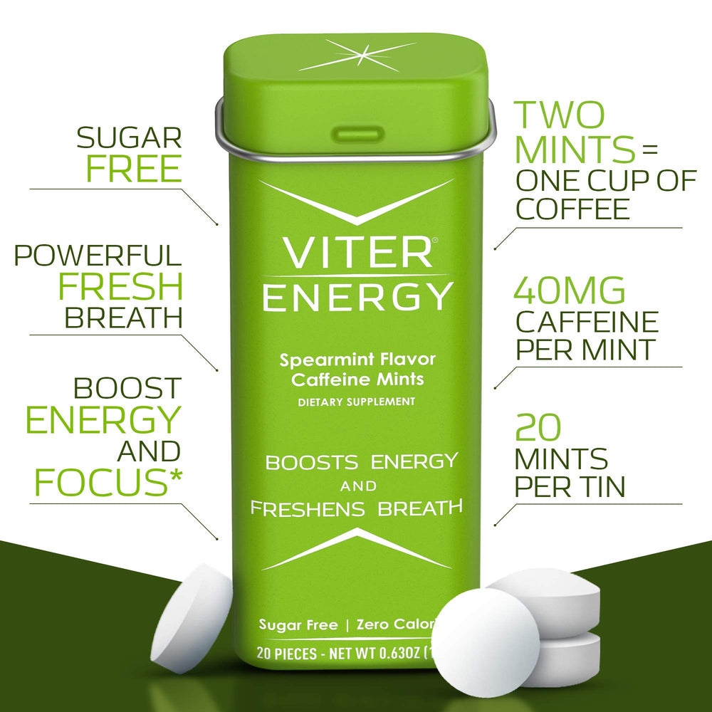 Close-up of a Viter Energy mint showing spearmint texture and refreshing aroma.