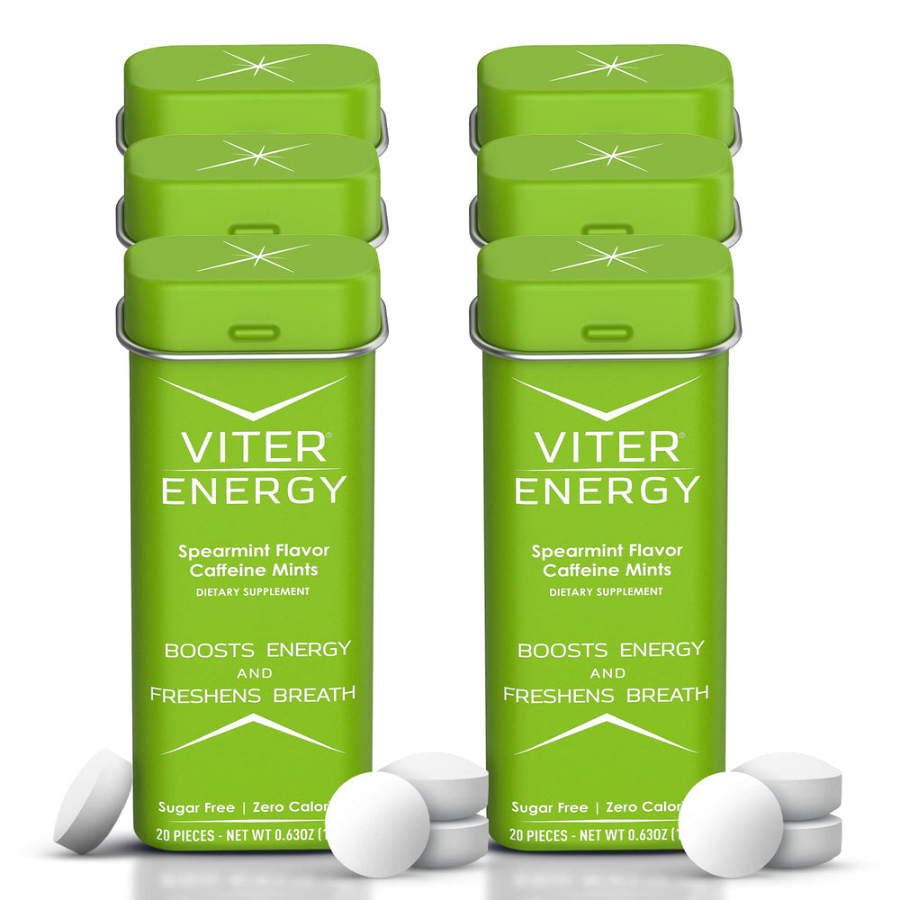 Viter Energy 40mg mint tin packaging for on-the-go energy and clean ingredients.