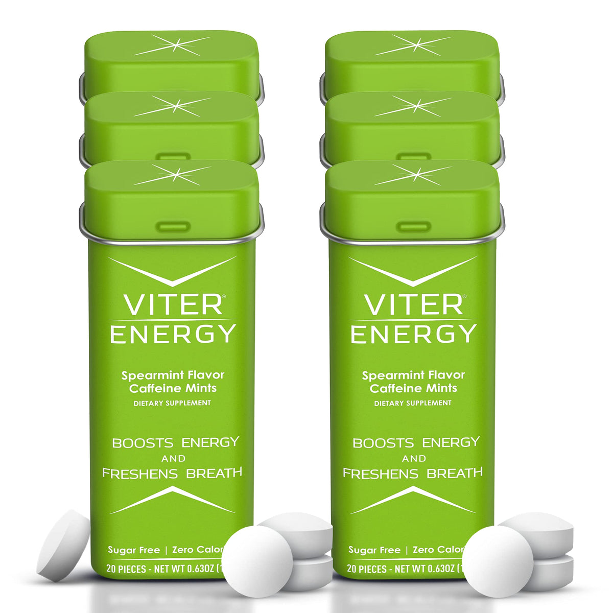 Viter Energy 40mg mint tin packaging for on-the-go energy and clean ingredients.