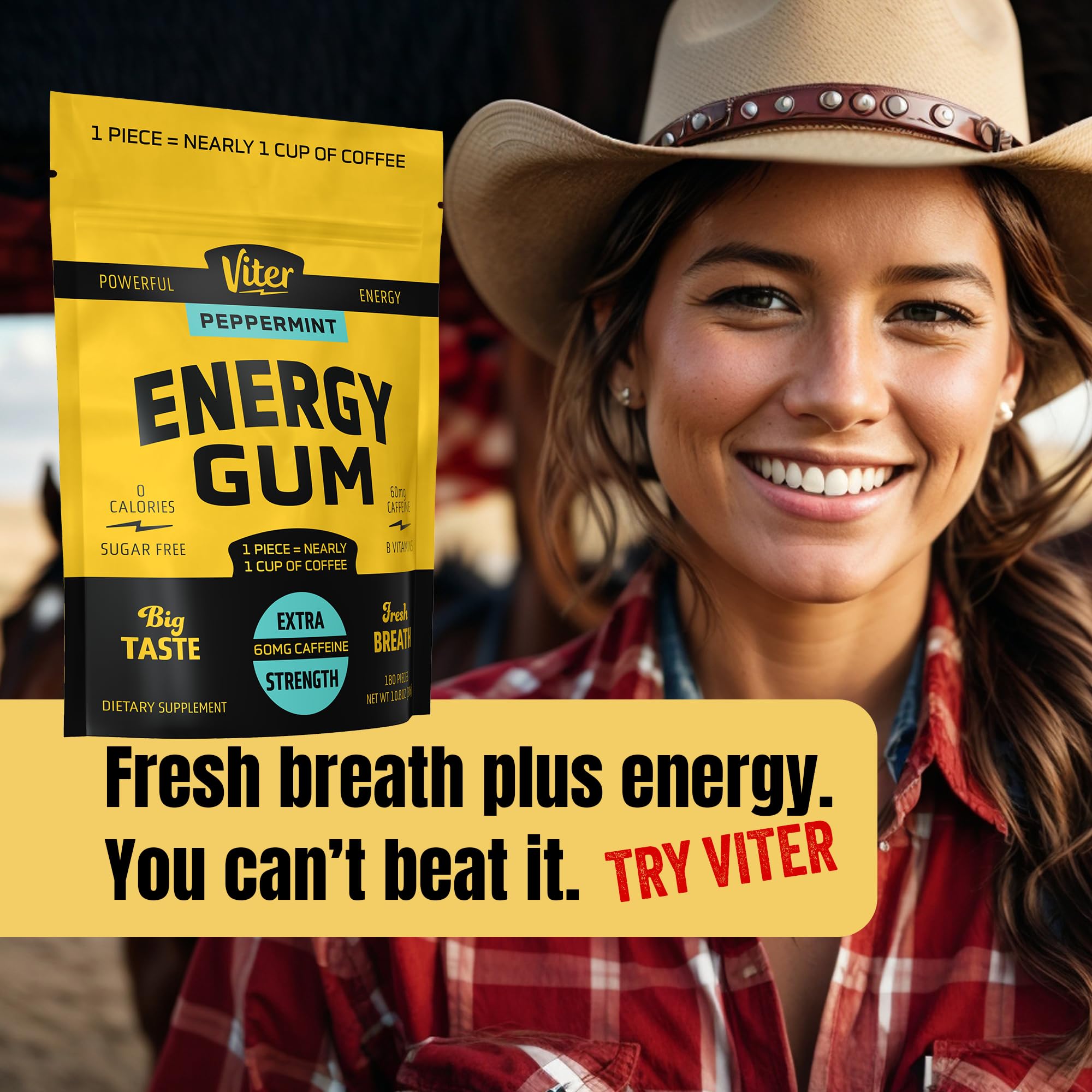Viter Energy breath-freshness close-up captures minty aroma and confidence.