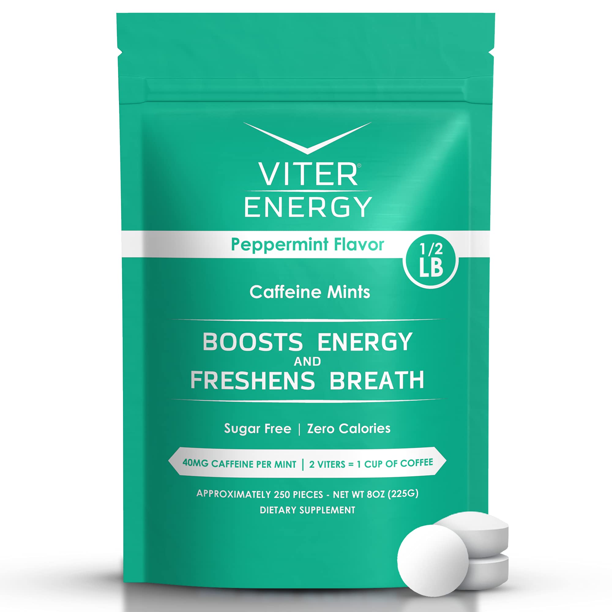 Viter Energy caffeinated mints in a resealable bag for on the go energy