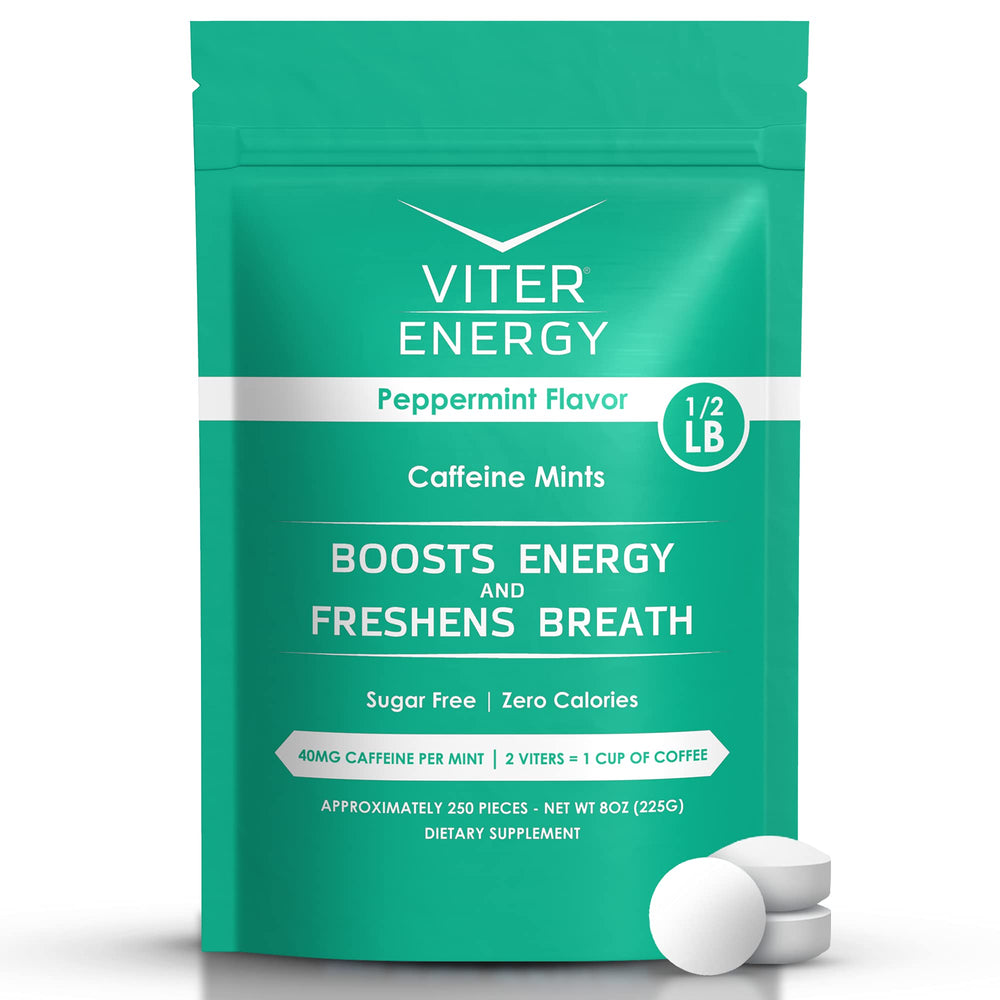 Viter Energy caffeinated mints in a resealable bag for on the go energy