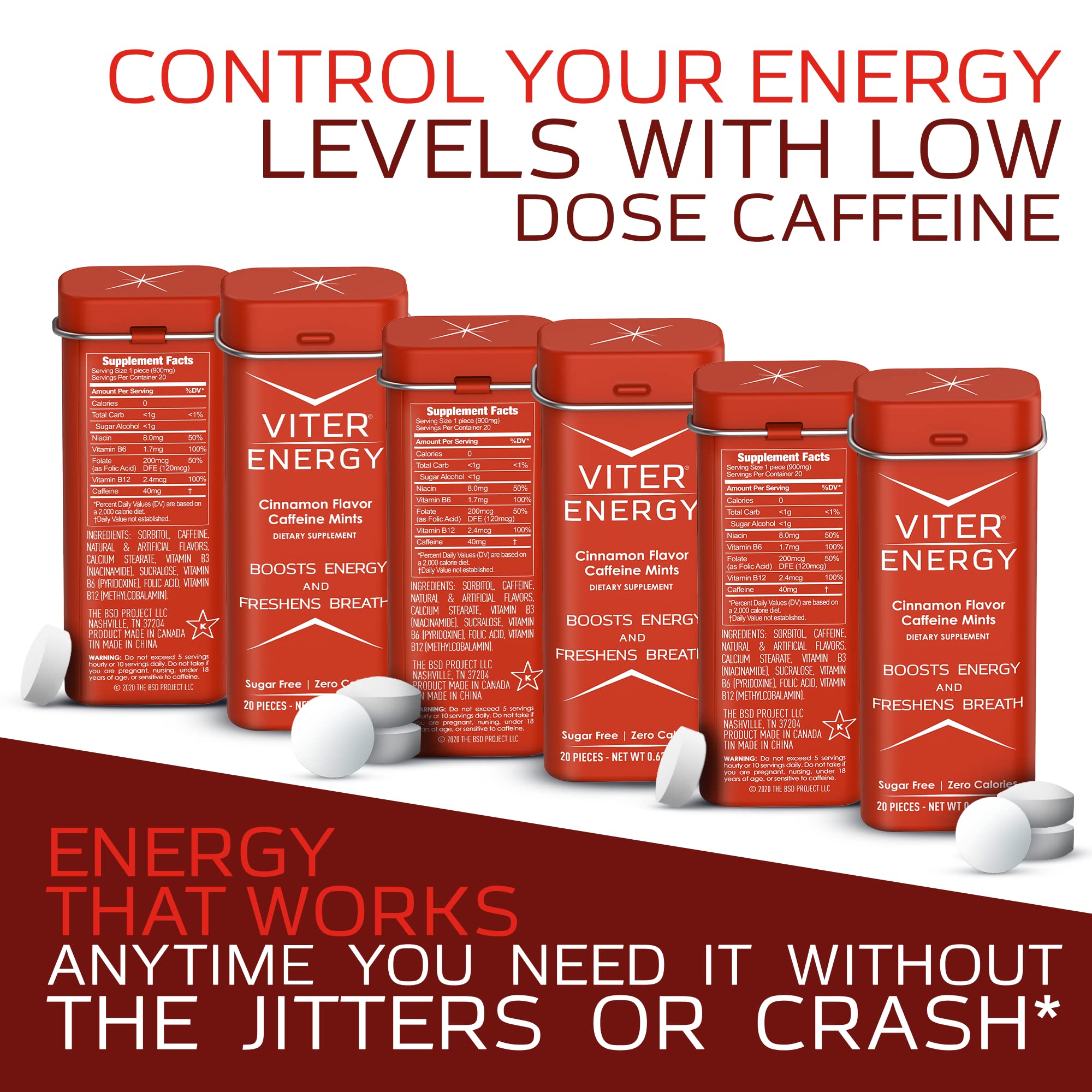 Viter Energy Caffeine Mints fresh breath and quick lift.