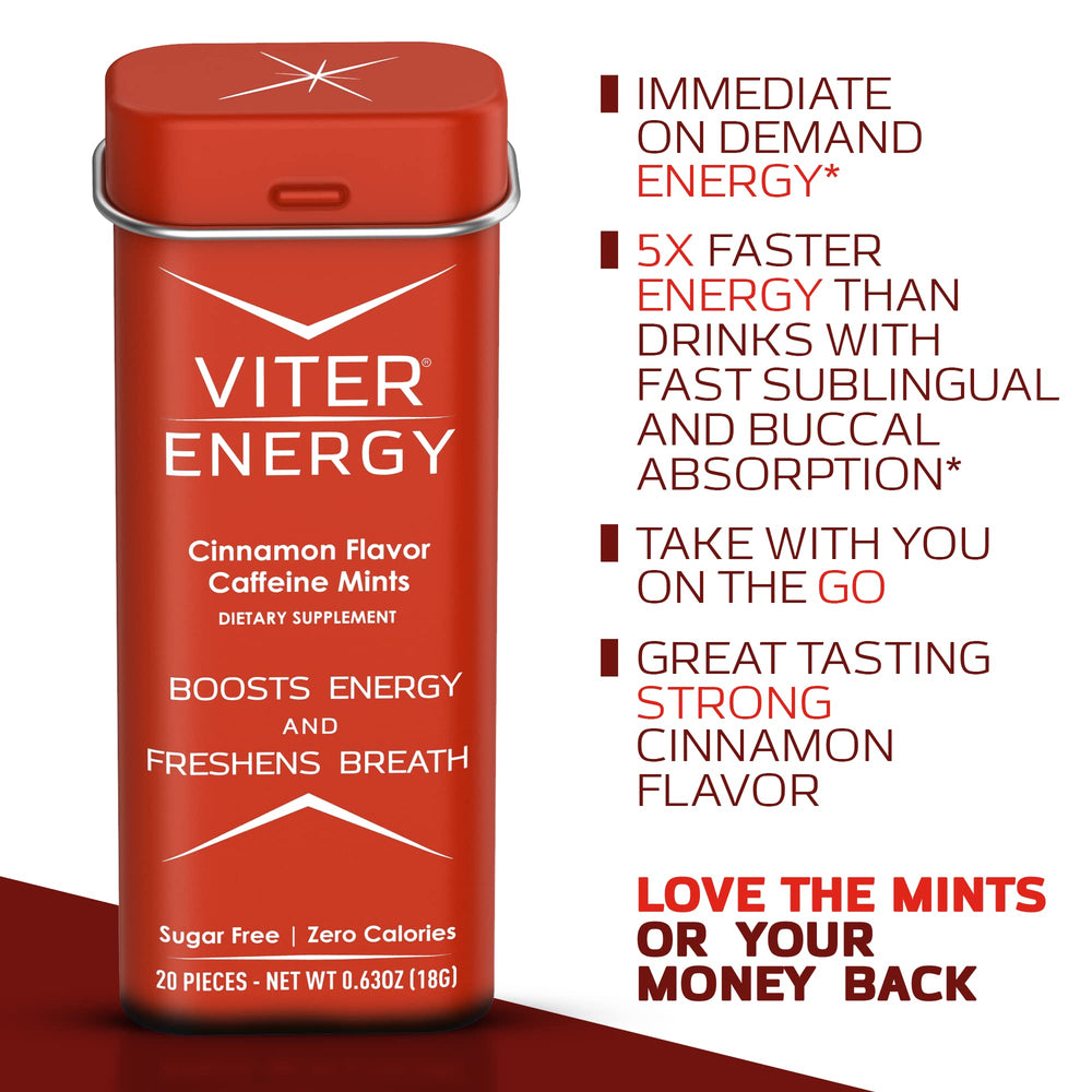 Viter Energy Caffeine Mints two mints equal coffee caffeine impact.