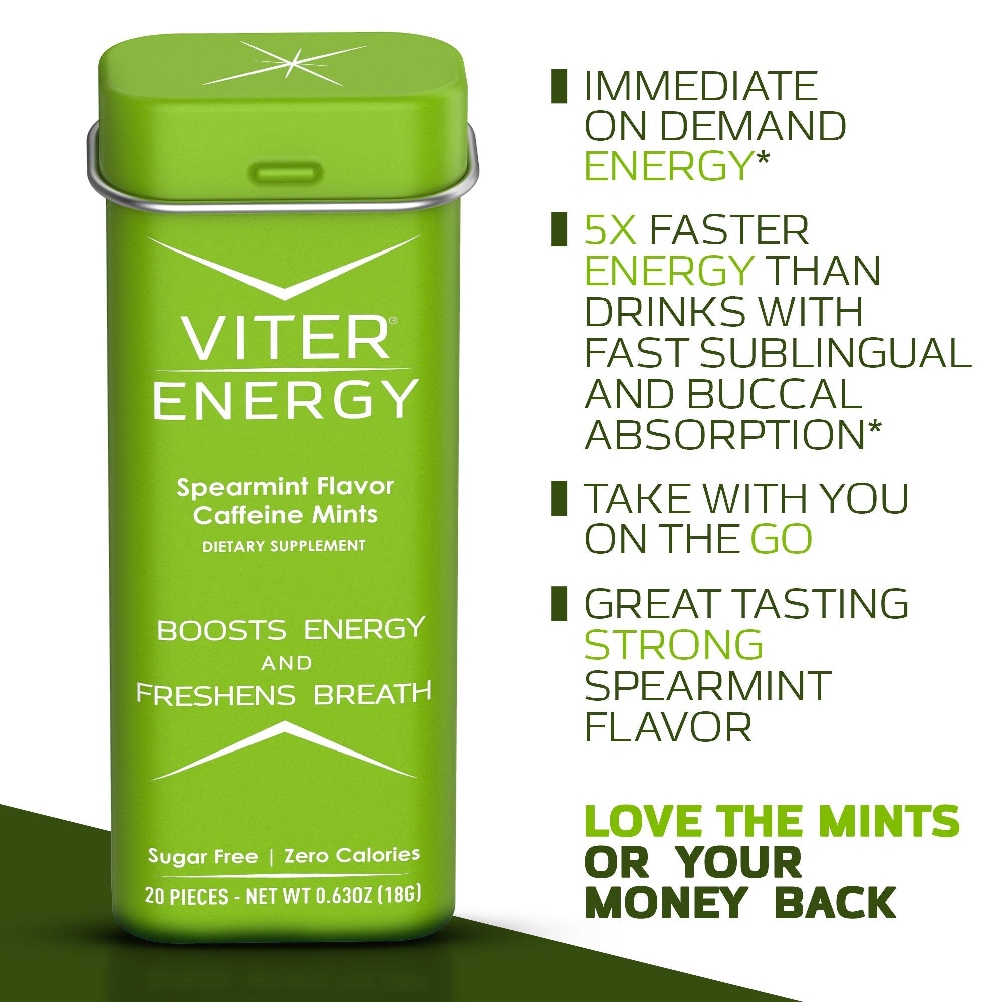 Spearmint flavor highlight from Viter Energy mint for fresh breath and focus.