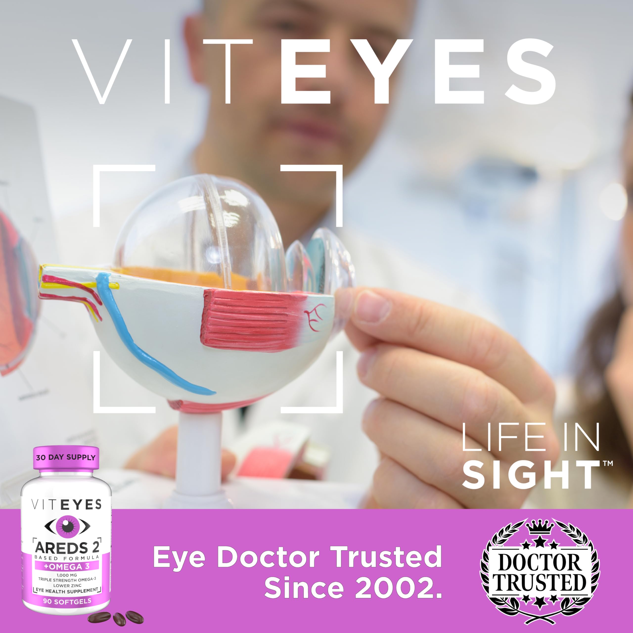 Viteyes AREDS 2 Omega-3 softgels label silhouette shows capsules at a glance