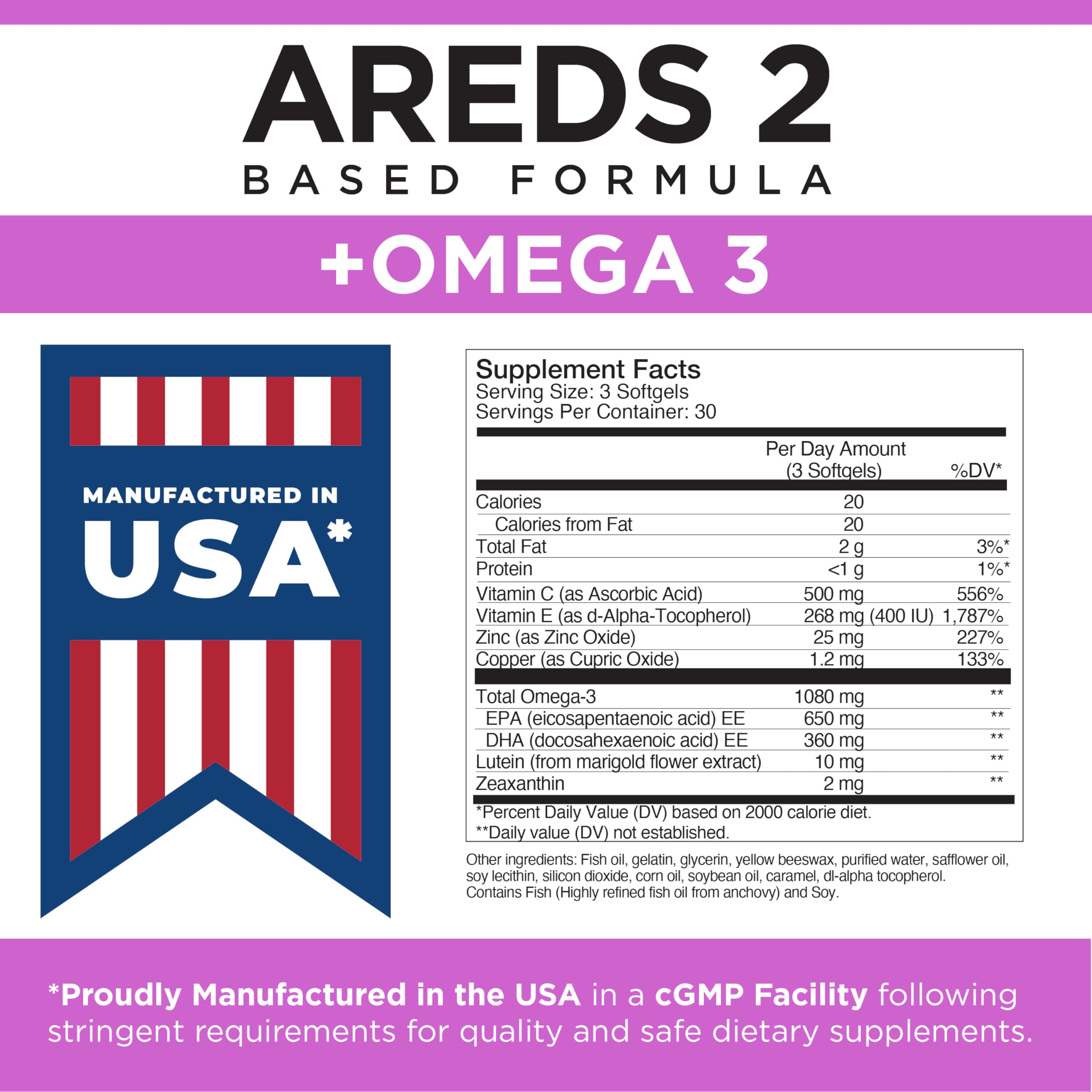 Viteyes AREDS 2 Omega-3 softgels shelf display suggests easy daily use