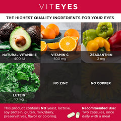 Label on Viteyes AREDS 2 showing ingredients such as Vitamin C and E.