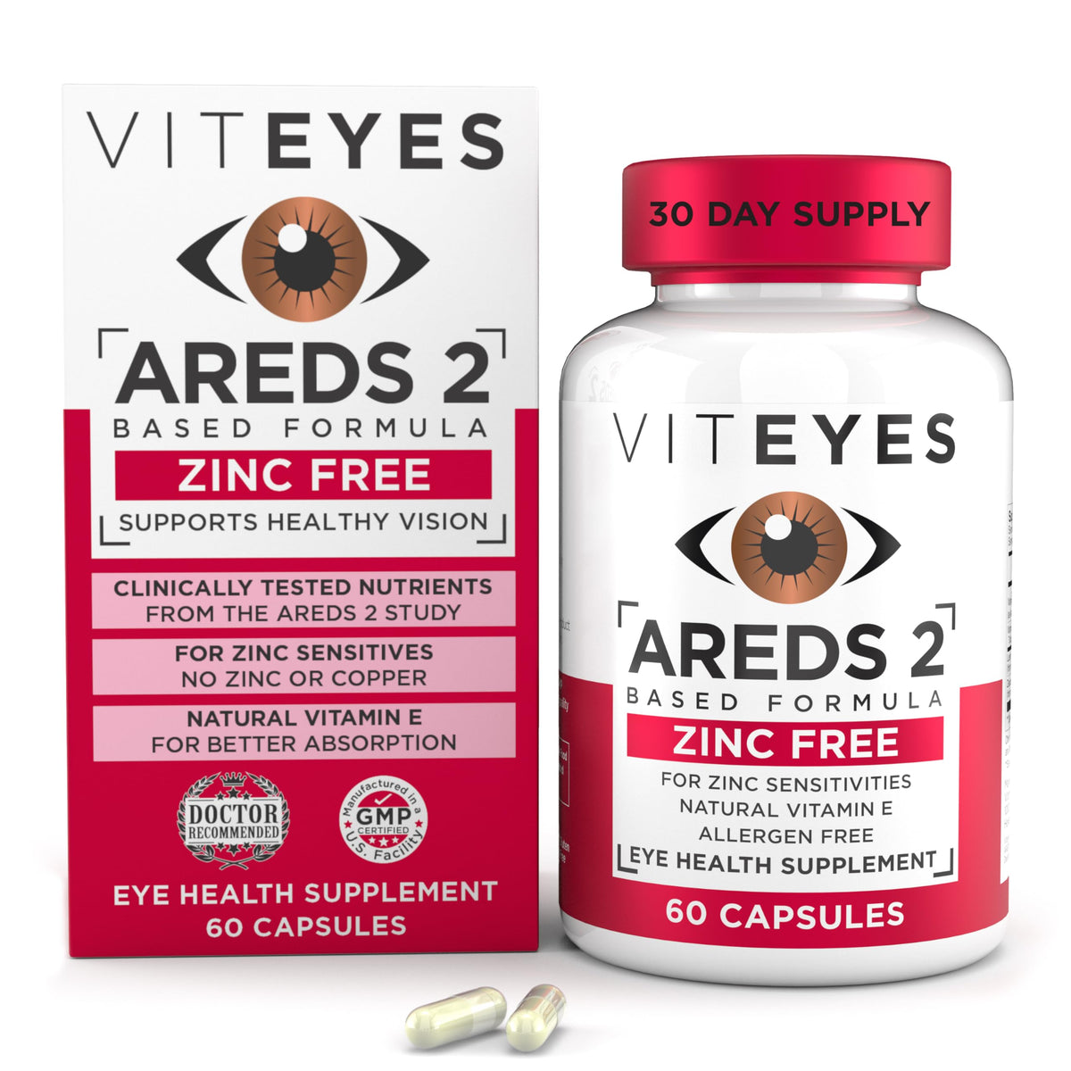 Viteyes AREDS 2 zinc-free bottle for daily macular support.