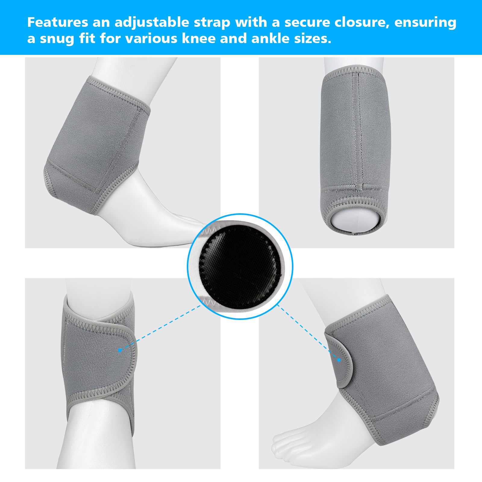 Vitial knee-ankle wrap set in use for targeted comfort around joints