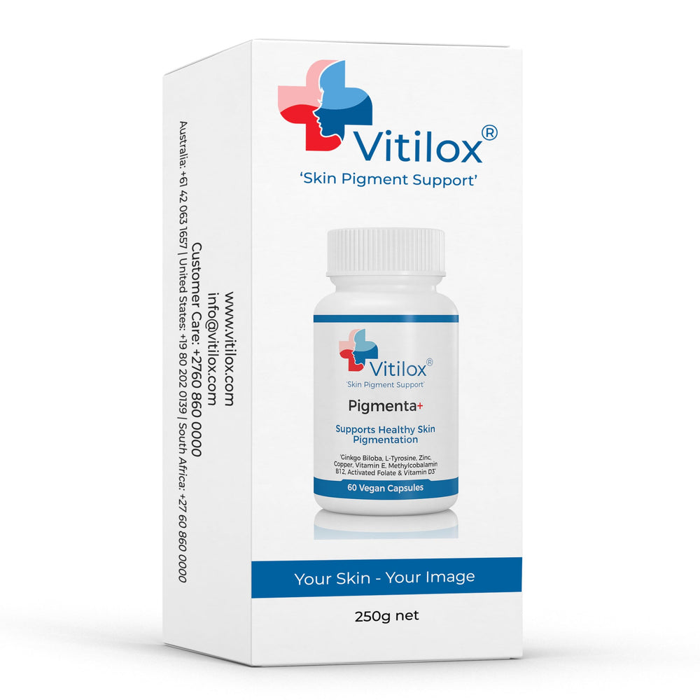 Vitilox Pigmenta+ packaging detail showcasing bottle and label quality.