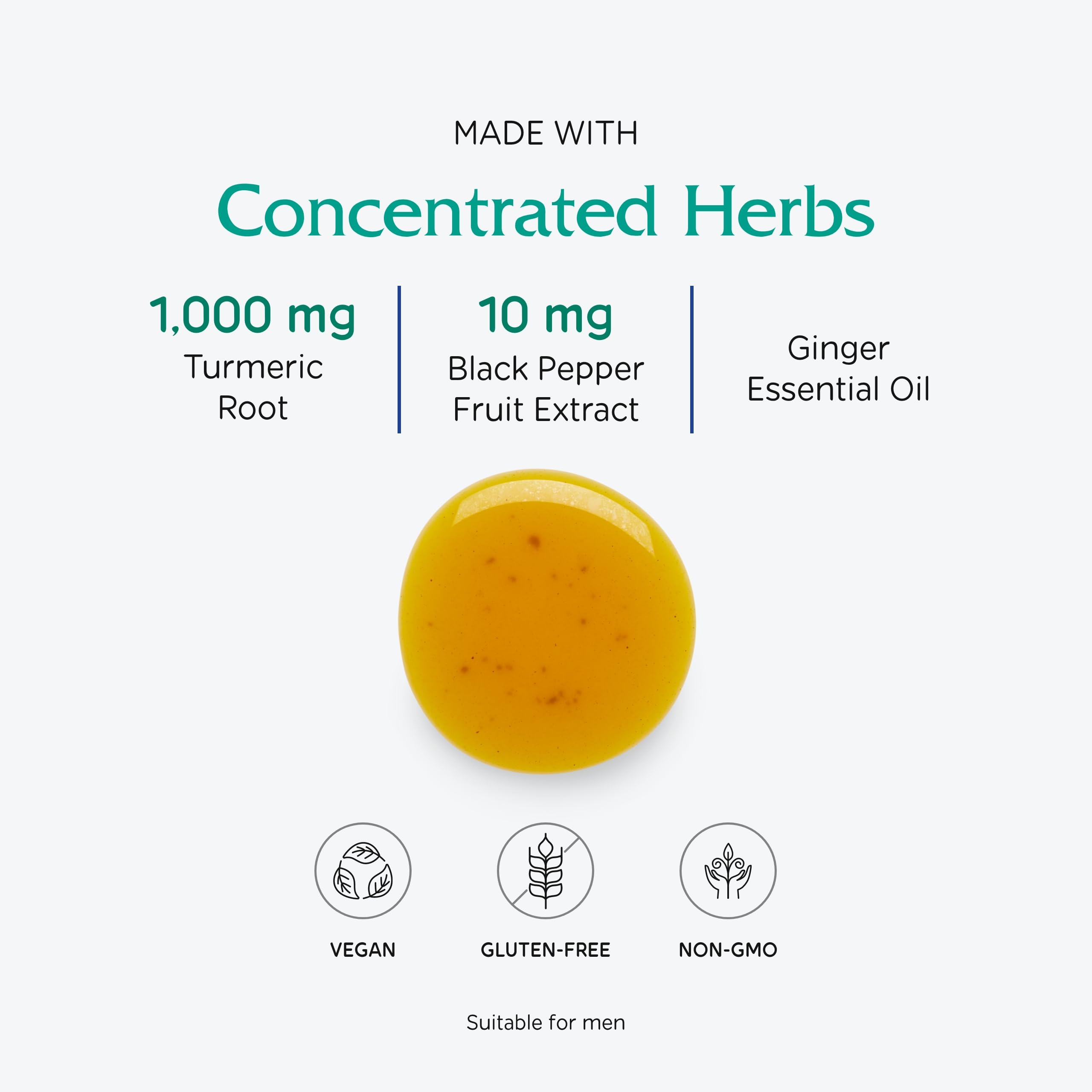 Vitanica Turmeric Tonic ingredients panel featuring turmeric, black pepper, and ginger