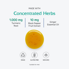Vitanica Turmeric Tonic ingredients panel featuring turmeric, black pepper, and ginger