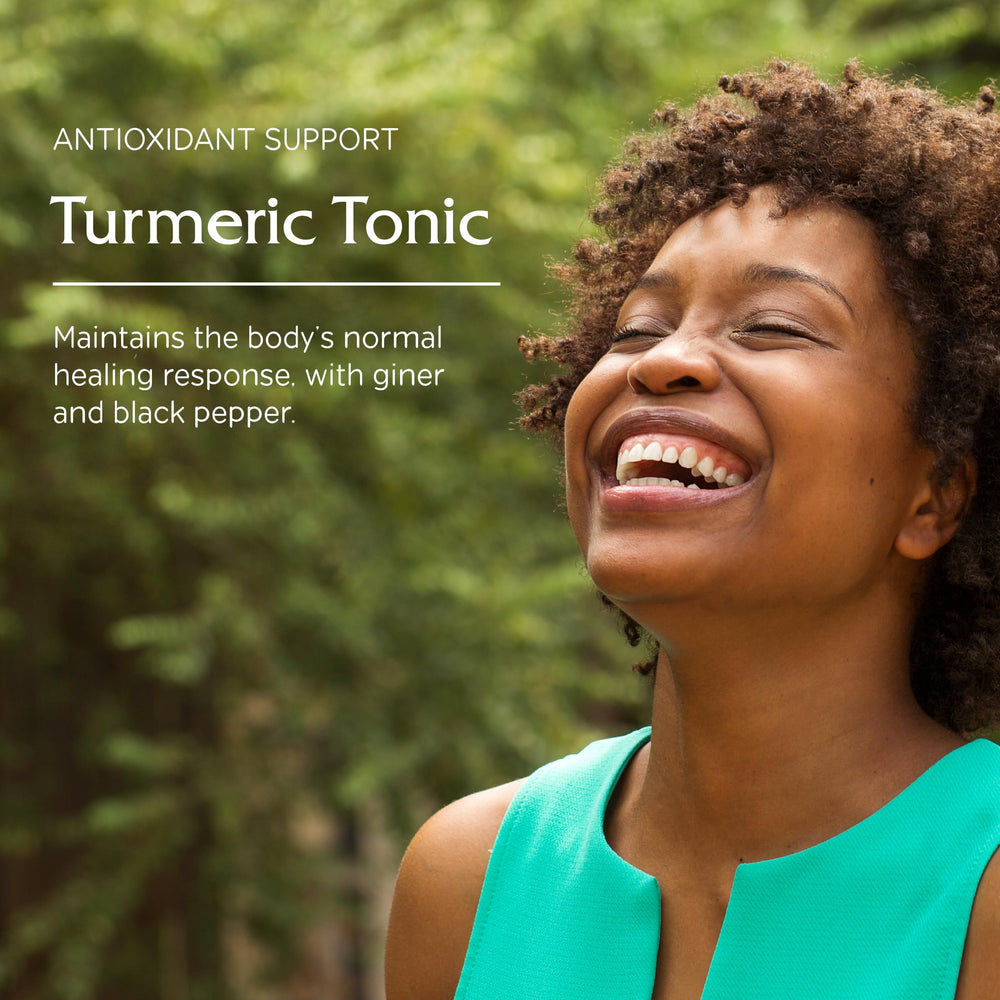 Vitanica Turmeric Tonic label shows vegan, gluten-free, non-GMO formulation