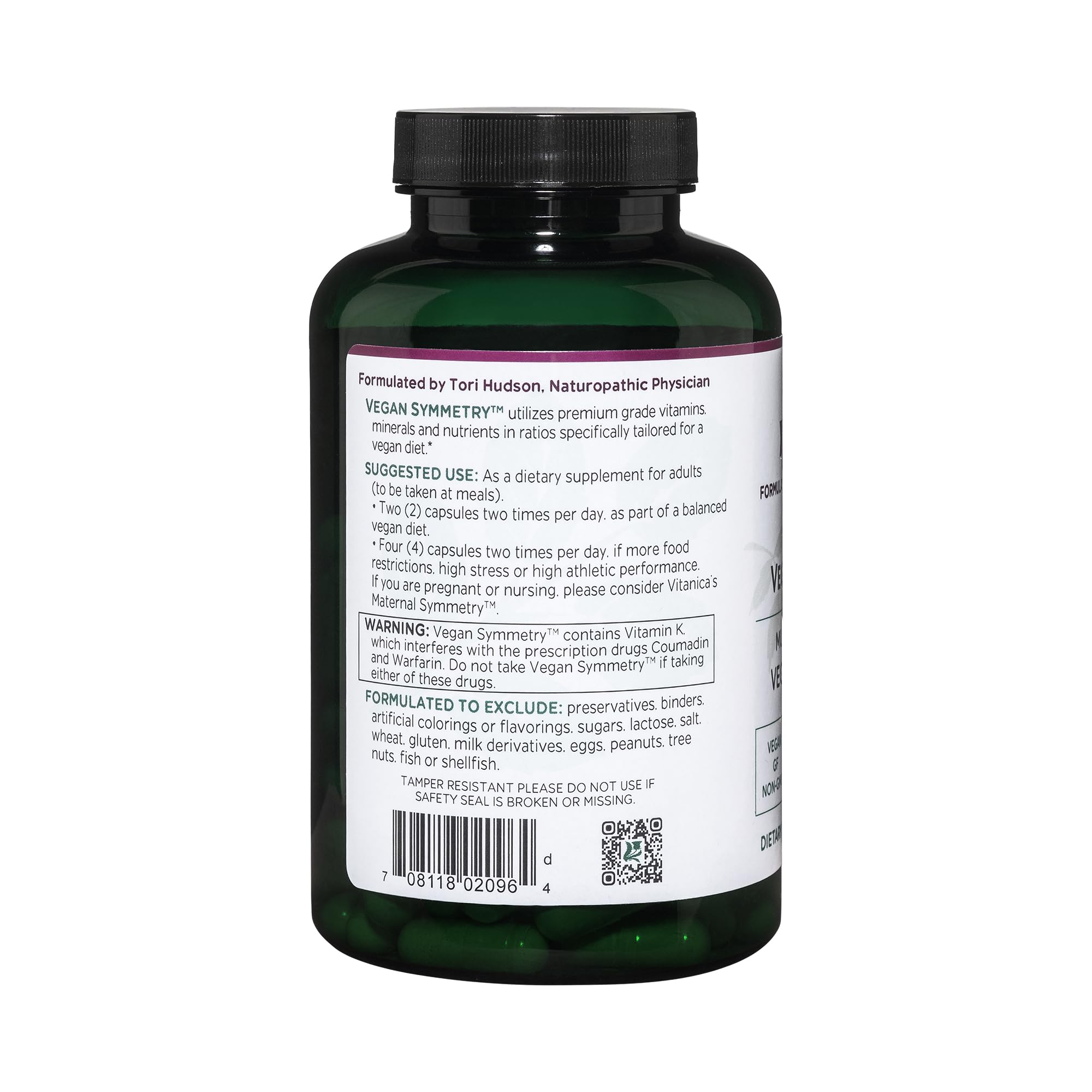 Vitanica Vegan Symmetry label close-up highlighting non-GMO ingredients