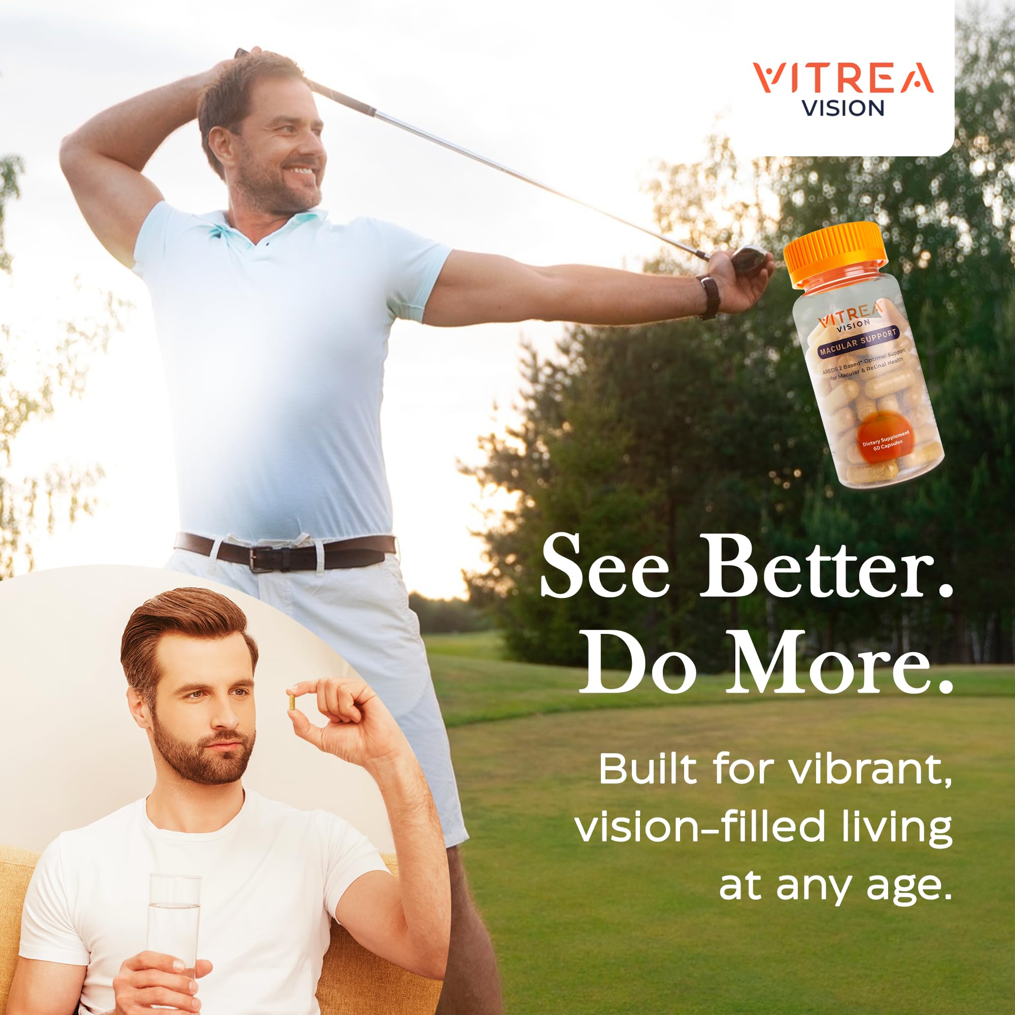 Vitrea Vision dye-free formula emphasizes clean, additive-free capsules.