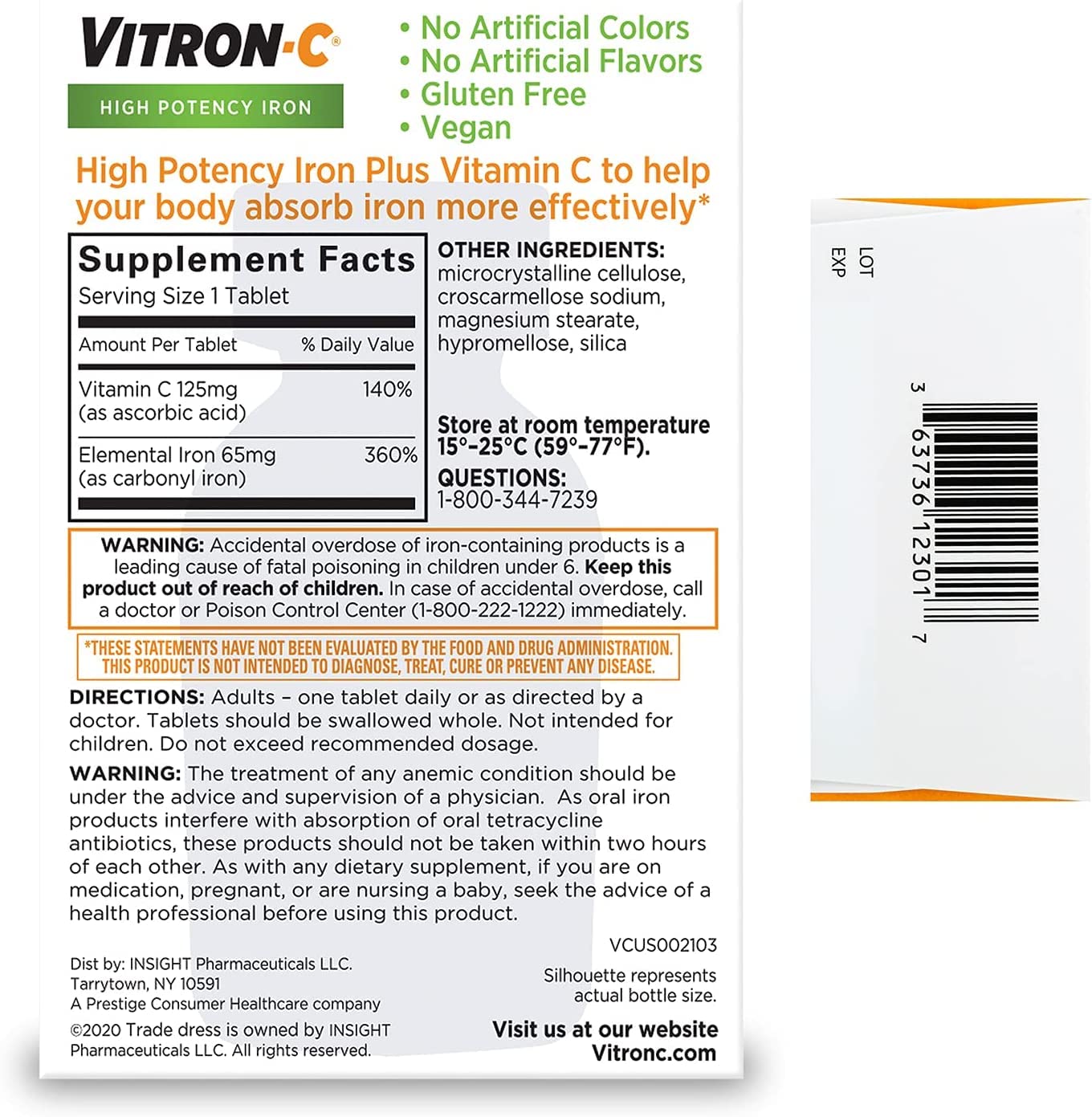 Vitron-C four-pack box contains 60 tablets per bottle for full supply.