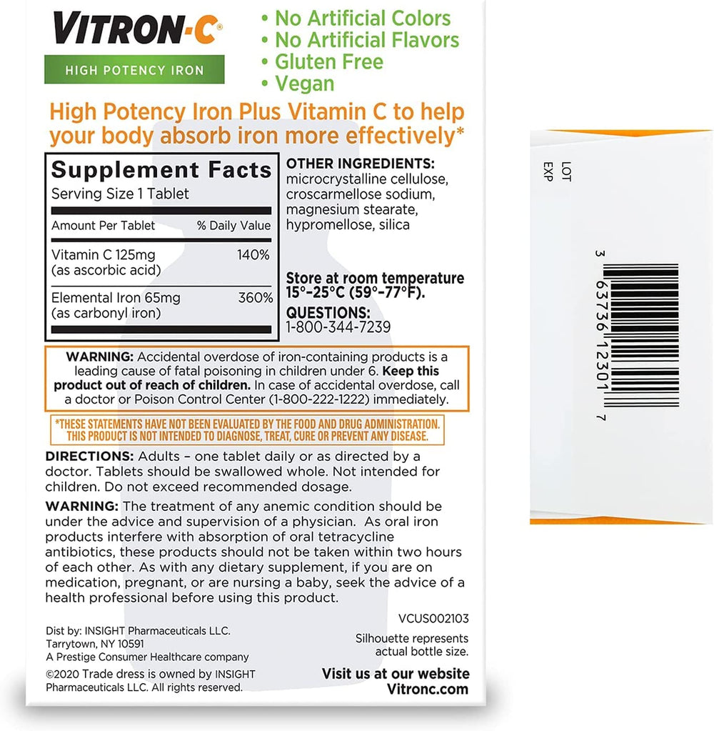 Vitron-C four-pack box contains 60 tablets per bottle for full supply.