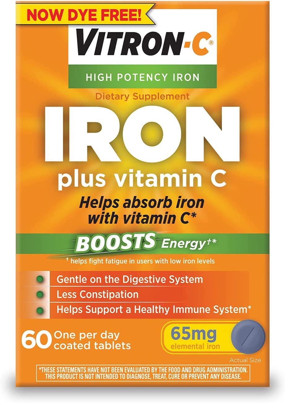 Vitron-C iron tablets front view highlighting daily energy support.