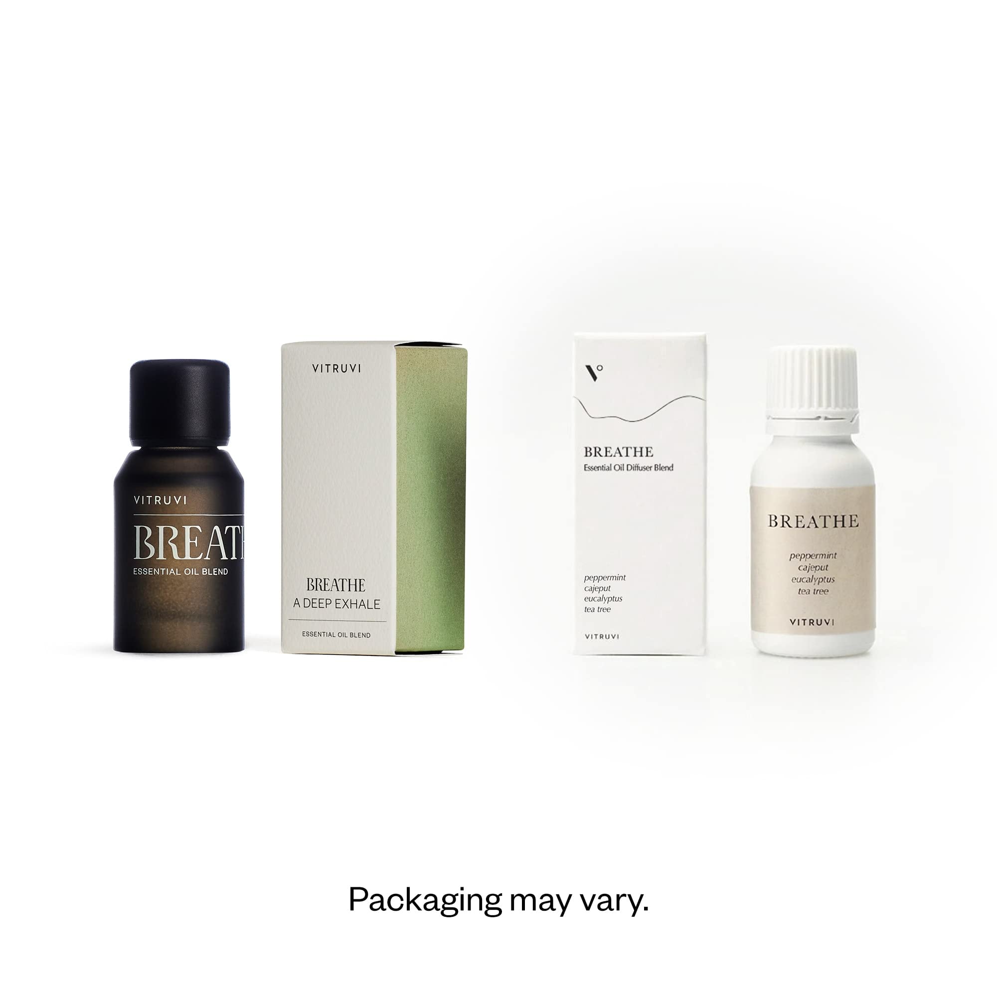 Vitruvi Breathe ingredients peppermint and eucalyptus visual focus.