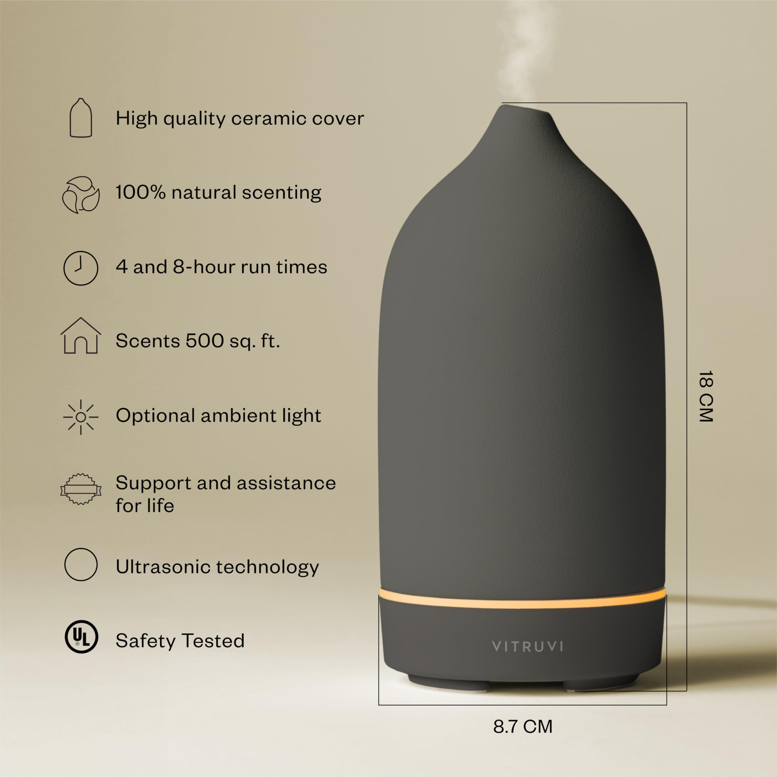 Vitruvi Stone Ceramic Diffuser bedside setup for soothing aroma.