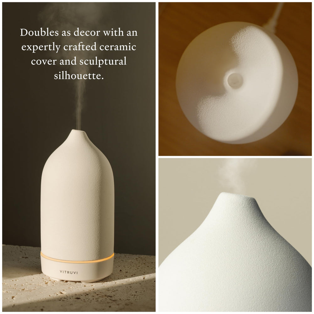 Vitruvi Stone Diffuser 90ml capacity with 4h and 8h modes for lasting fragrance