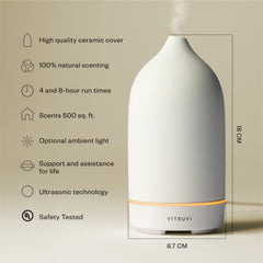 Vitruvi Stone Diffuser ambient LED glow enhances cozy desk ambience