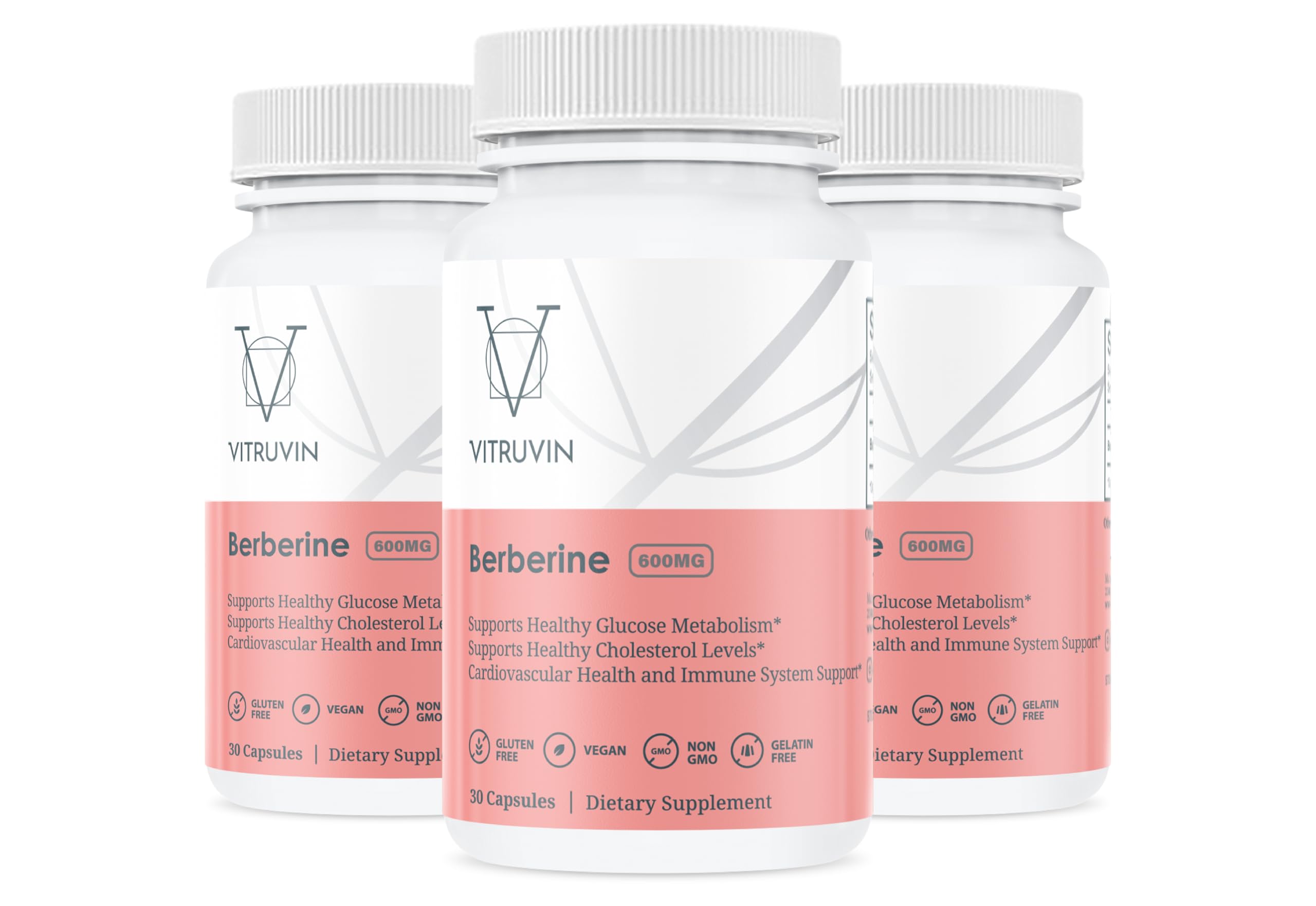 Vitruvin Berberine 600mg bottle with ultra-absorbable capsules for cellular health support.
