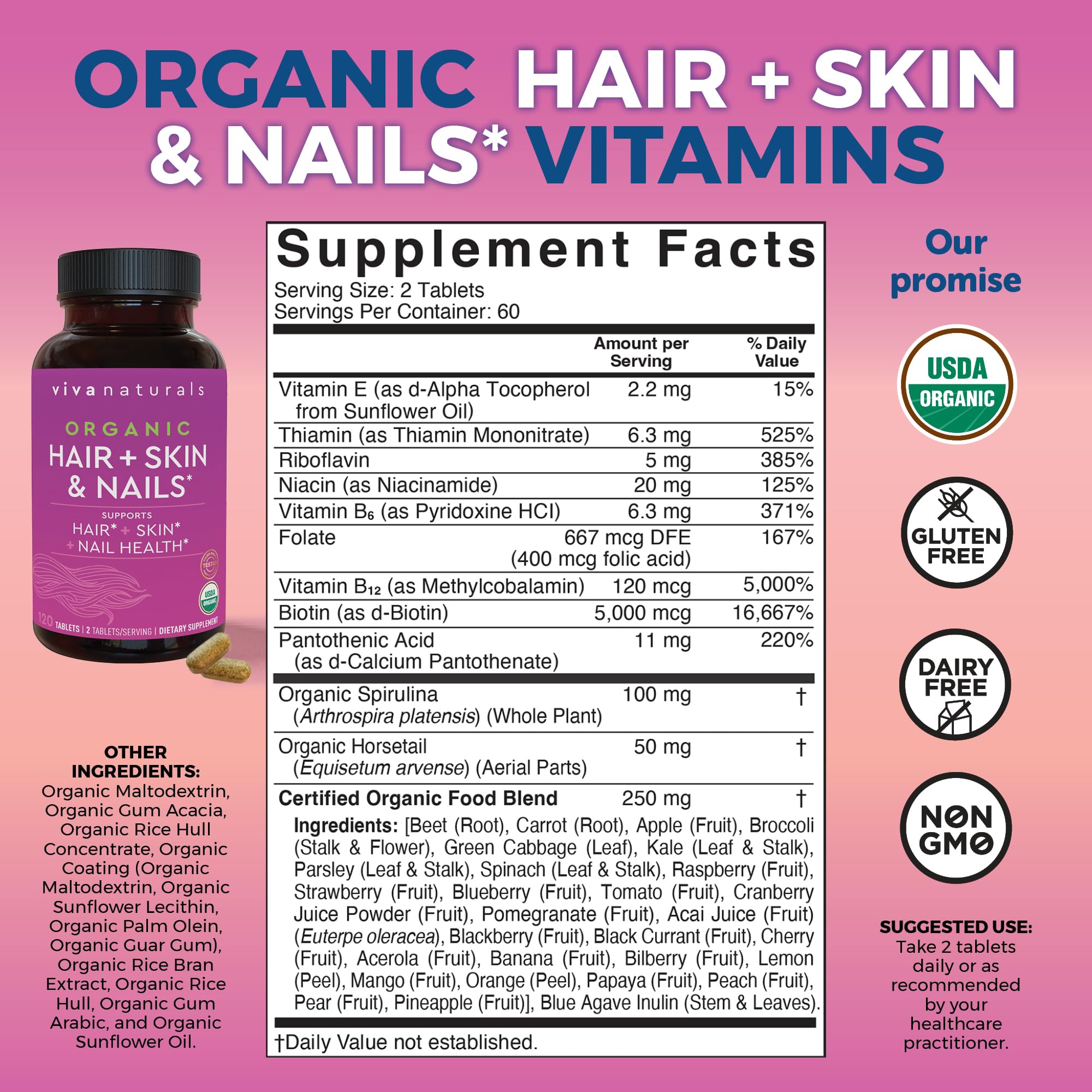 Viva Naturals Hair Skin Nails capsules close-up, easy-to-swallow design for daily use.