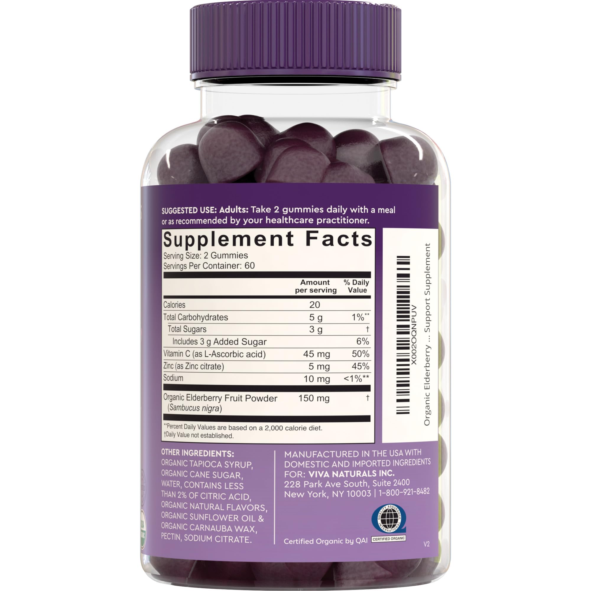 Travel-friendly packaging of Viva Naturals elderberry gummies for adults.