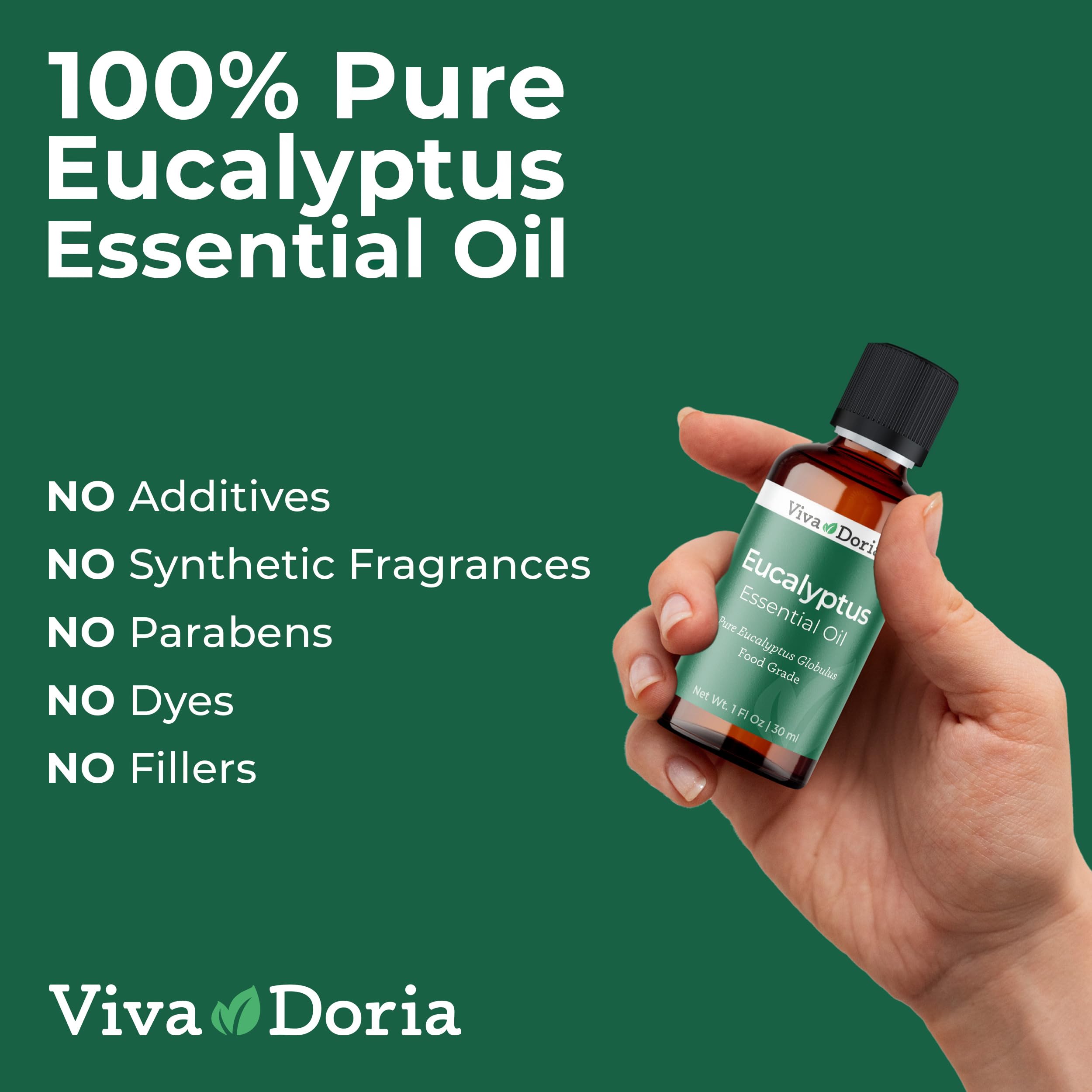 Viva Doria eucalyptus oil glass bottle packaging showcasing secure design.