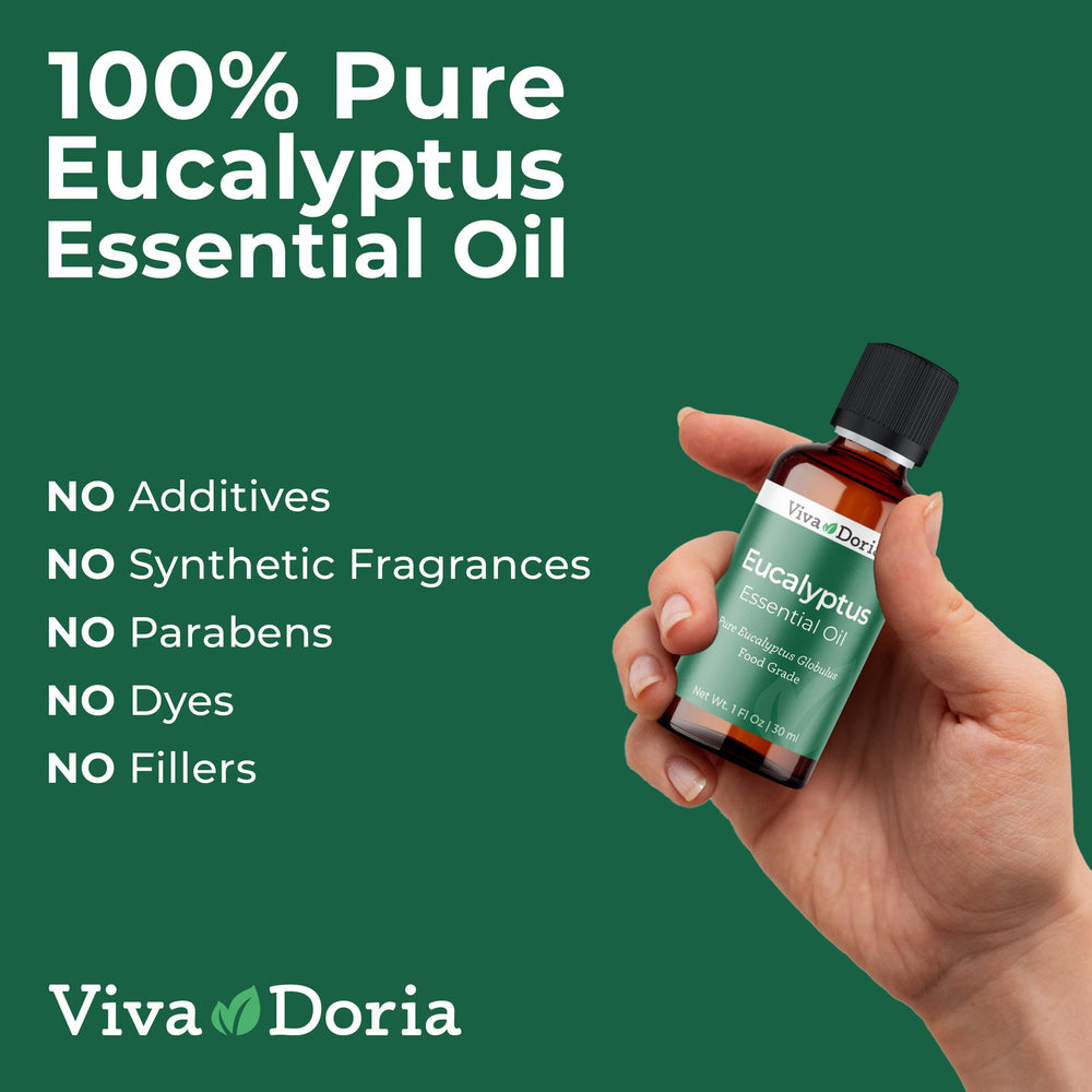 Viva Doria eucalyptus oil glass bottle packaging showcasing secure design.