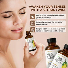 Viva Earth Lemon Oil diffuser scene highlights a bright citrus aroma.