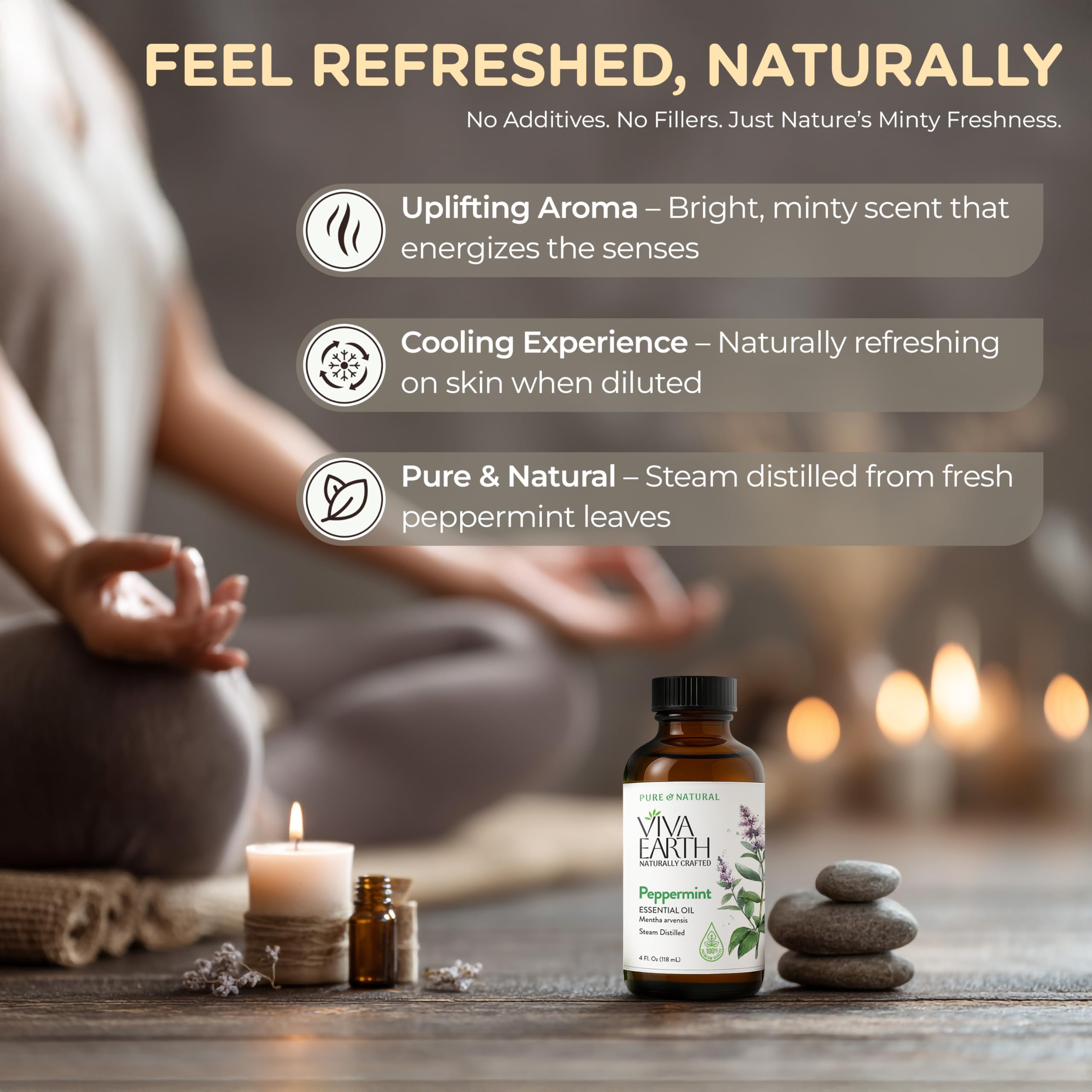 Viva Earth Peppermint Oil diffuser blend for a cool, fresh scent.