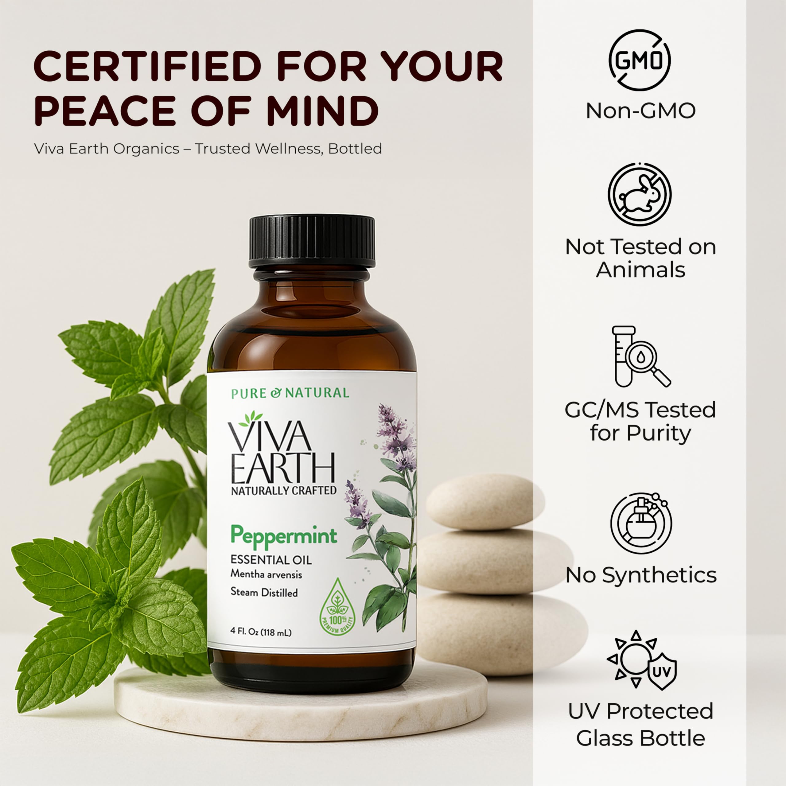Viva Earth Peppermint Oil skincare application ready for refreshing care.