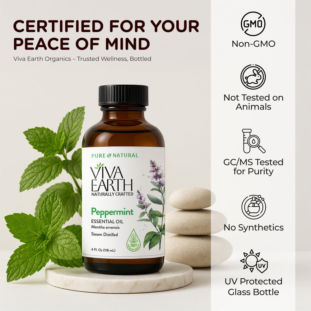 Viva Earth Peppermint Oil skincare application ready for refreshing care.
