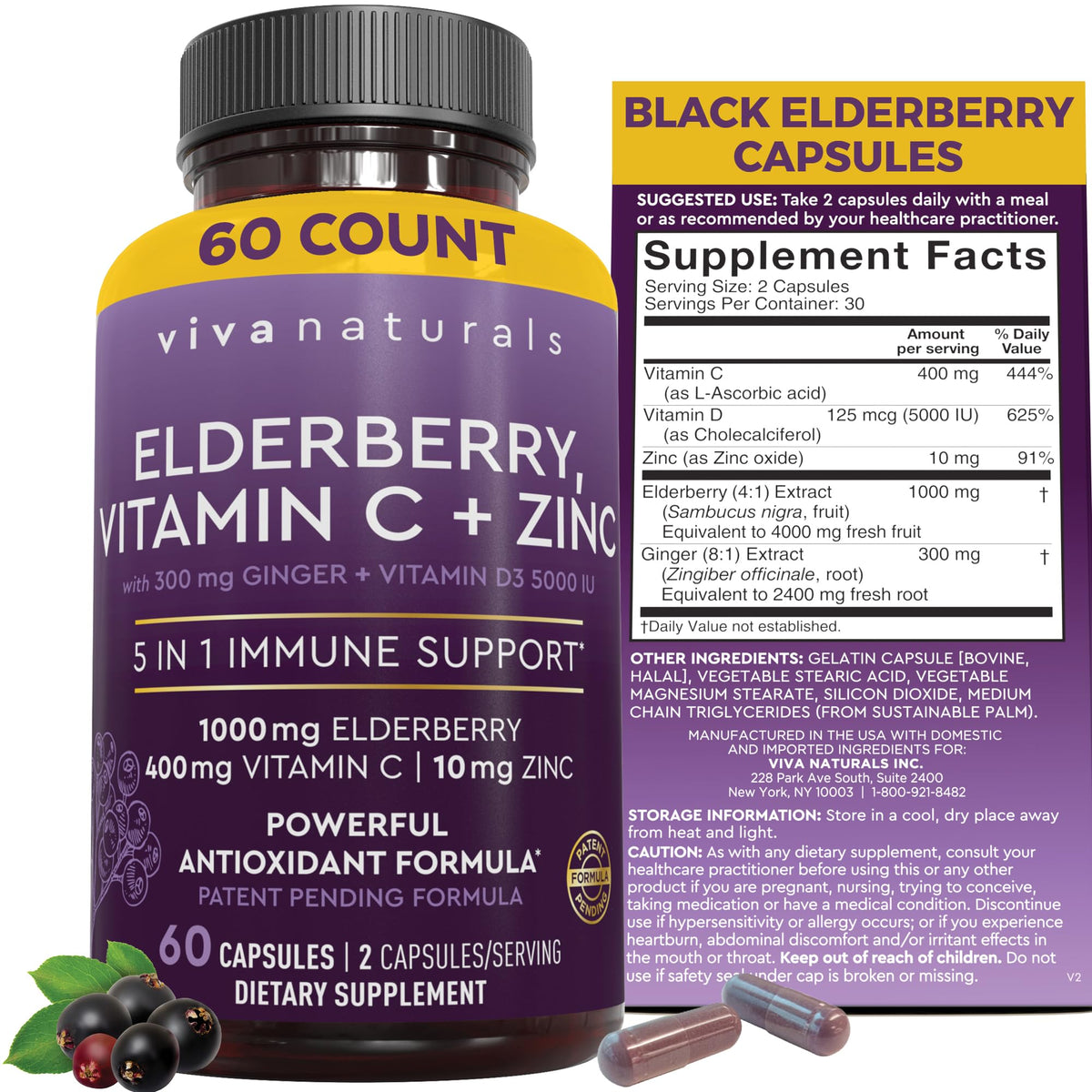 Viva Naturals Black Elderberry bottle – daily immune support