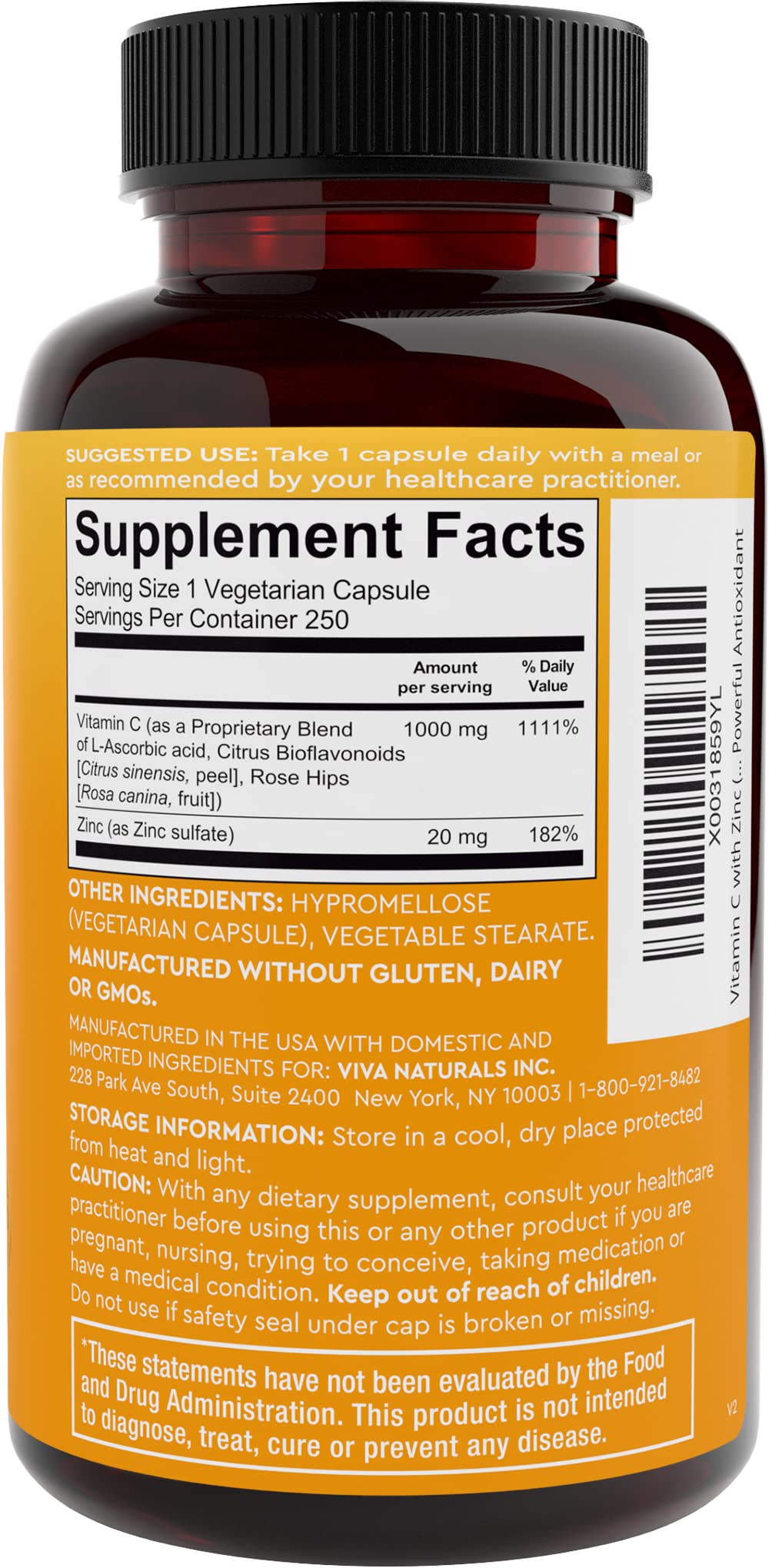 Viva Naturals daily dosage instructions on bottle label