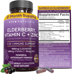Viva Naturals elderberry bottle front, highlighting immune support on the go.