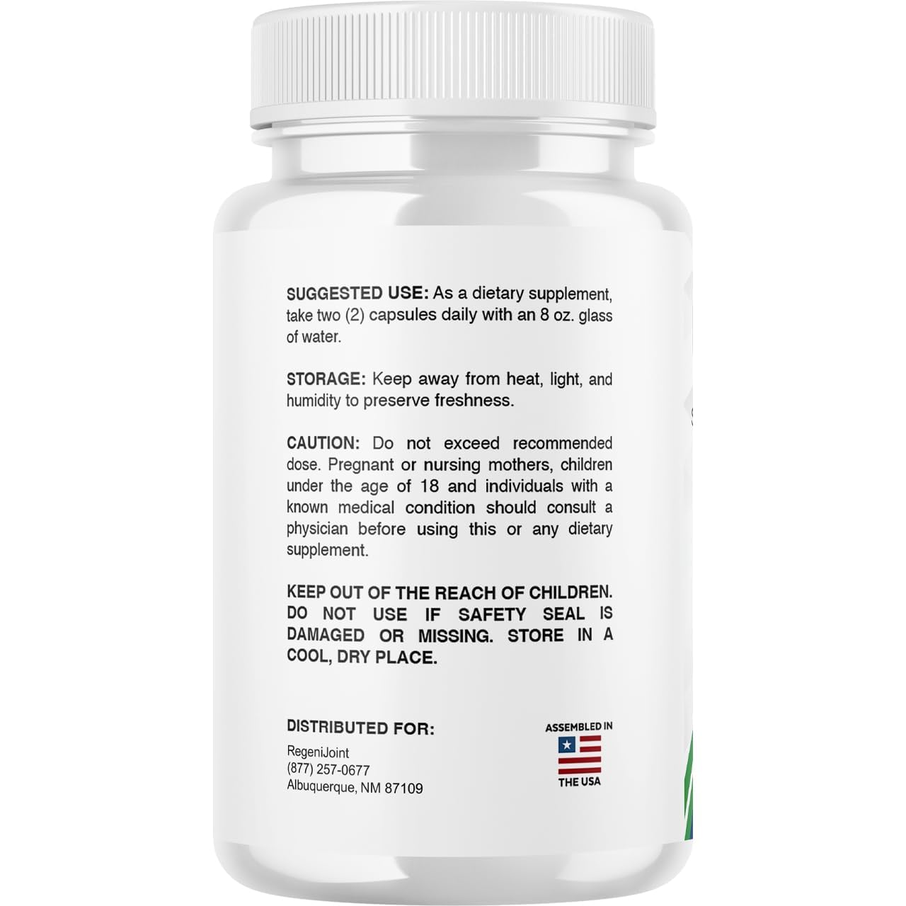 RegeniJoint label detail noting dosage guidance for daily use.